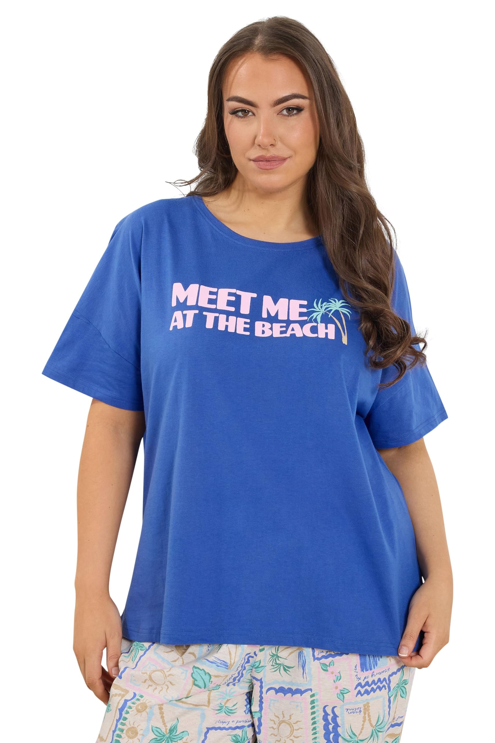 Yours Women's Cobalt Slogan Pyjama Top In | : 22/24