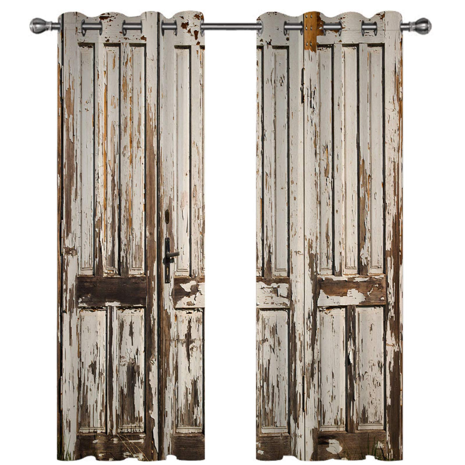 Cortinas Niño Niña Habitacion Opacas Con Ojales 2 Piezas 3D Puerta De Madera Blanca De La Vendimia Patrón 280 X 260 Cm（An X Al）Cortinas Termicas Aislantes Frio Y Calor Salón Dormitorio Ventana Deco