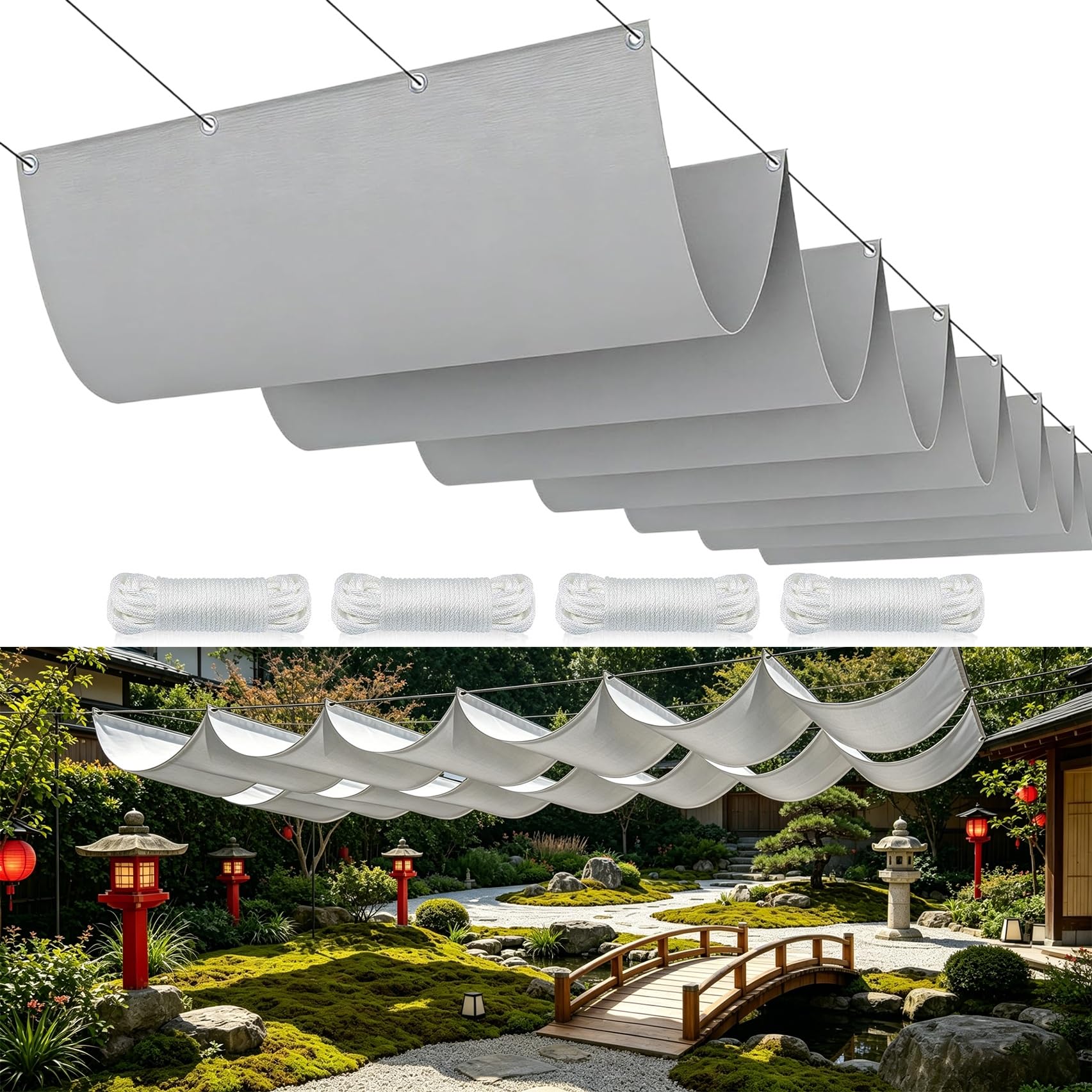 Einziehbar Welle Sonnensegel 175 x 350 cm Wasserdicht Sonnenschutz Schutz vor 98% Uv- Strahlungen & Reißfest, Wetterfest PES Reißfest Schattenspendende Abdeckung für Terrasse Pergola, Hellgrau