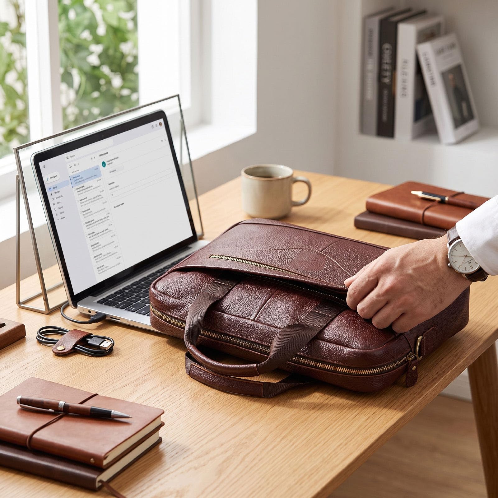 Asixxsix Borsa Porta Laptop in Pelle per Uomo