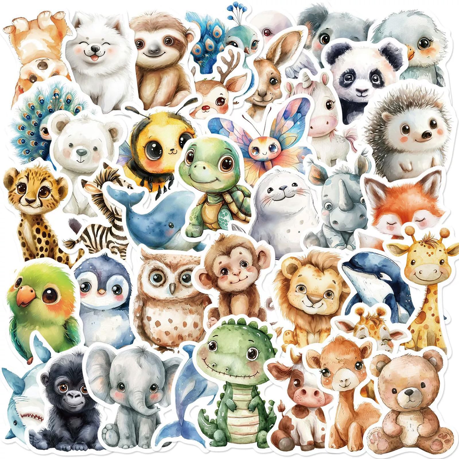 50 Stück Tiere Sticker Set,Aquarellen Tier Sticker für Kinder,Wasserfest Vinyl Niedlichen Aufkleber Tiere,Belohnungssticker Graffiti Decals für Laptop Wasserflasche Fahrrad Koffer Moped Scrapbook