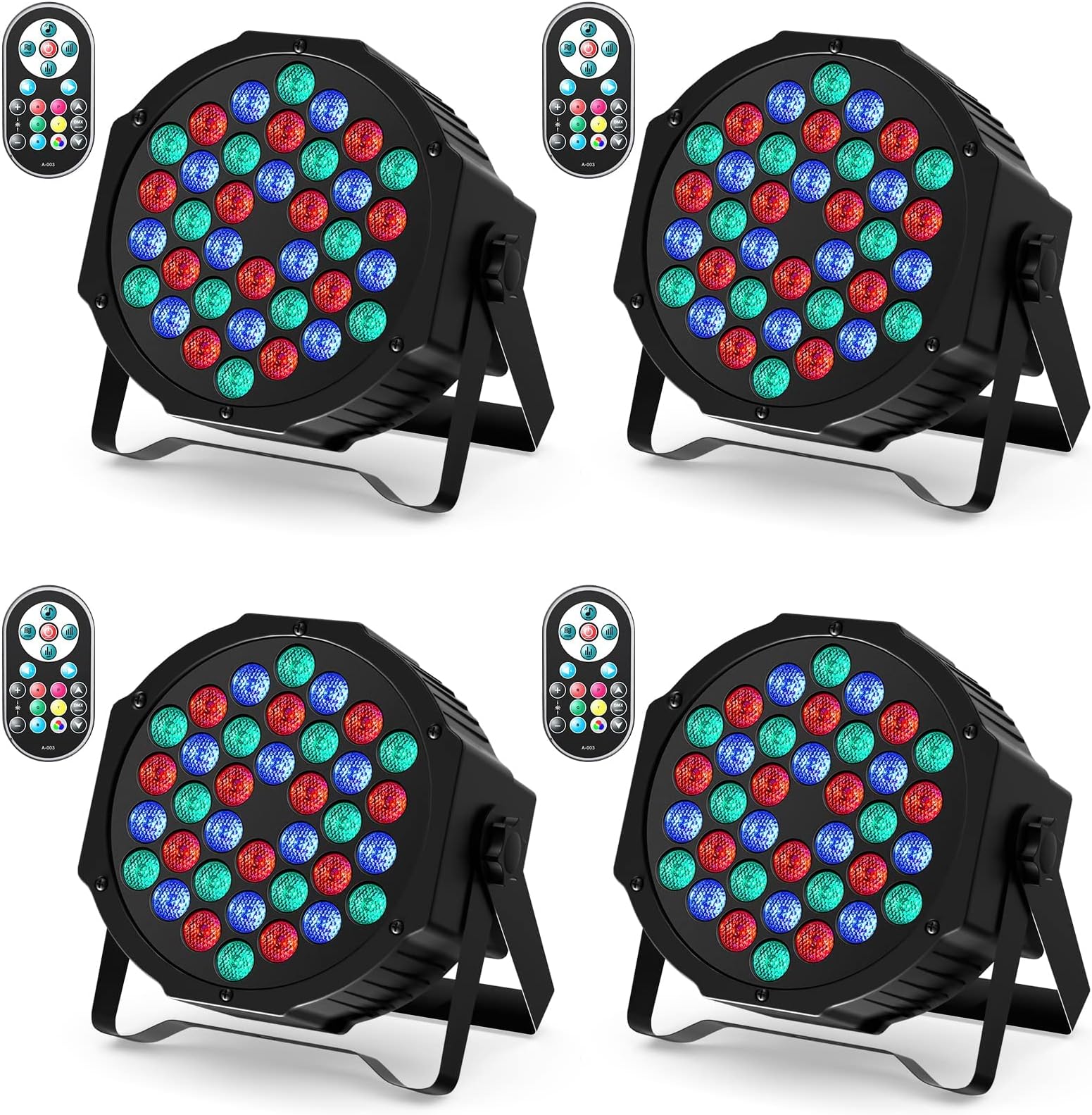 U`King 4 Pack RGB 36 LED Stage Lights with Remote Control, 72W LED Par Can Light Console 7CH Control, 7 Modes Disco Lights for Parties Wedding Club Party Concert Bars Show