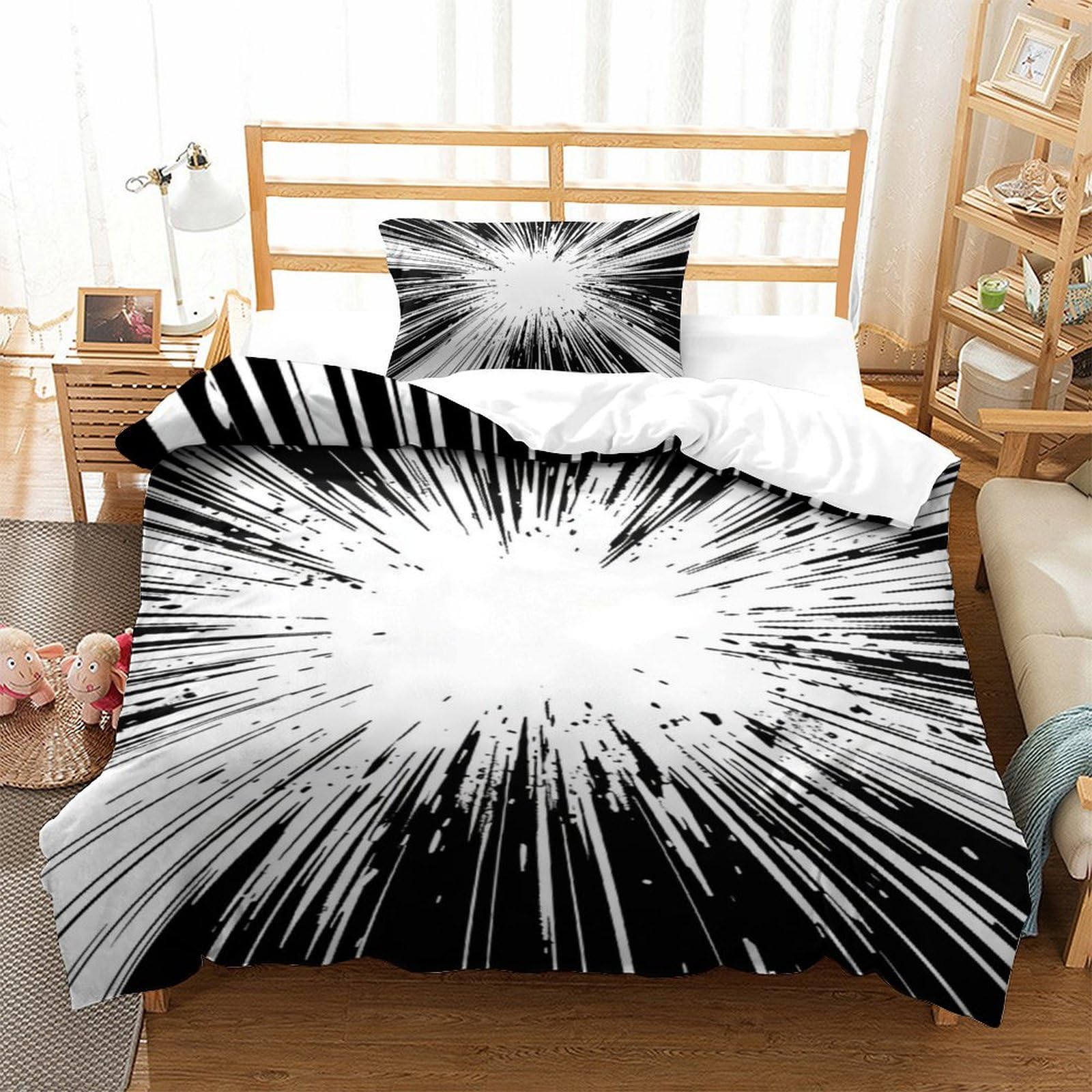 Housse de couette moderne à rayures 135x200cm avec fermeture éclair pour lit simple