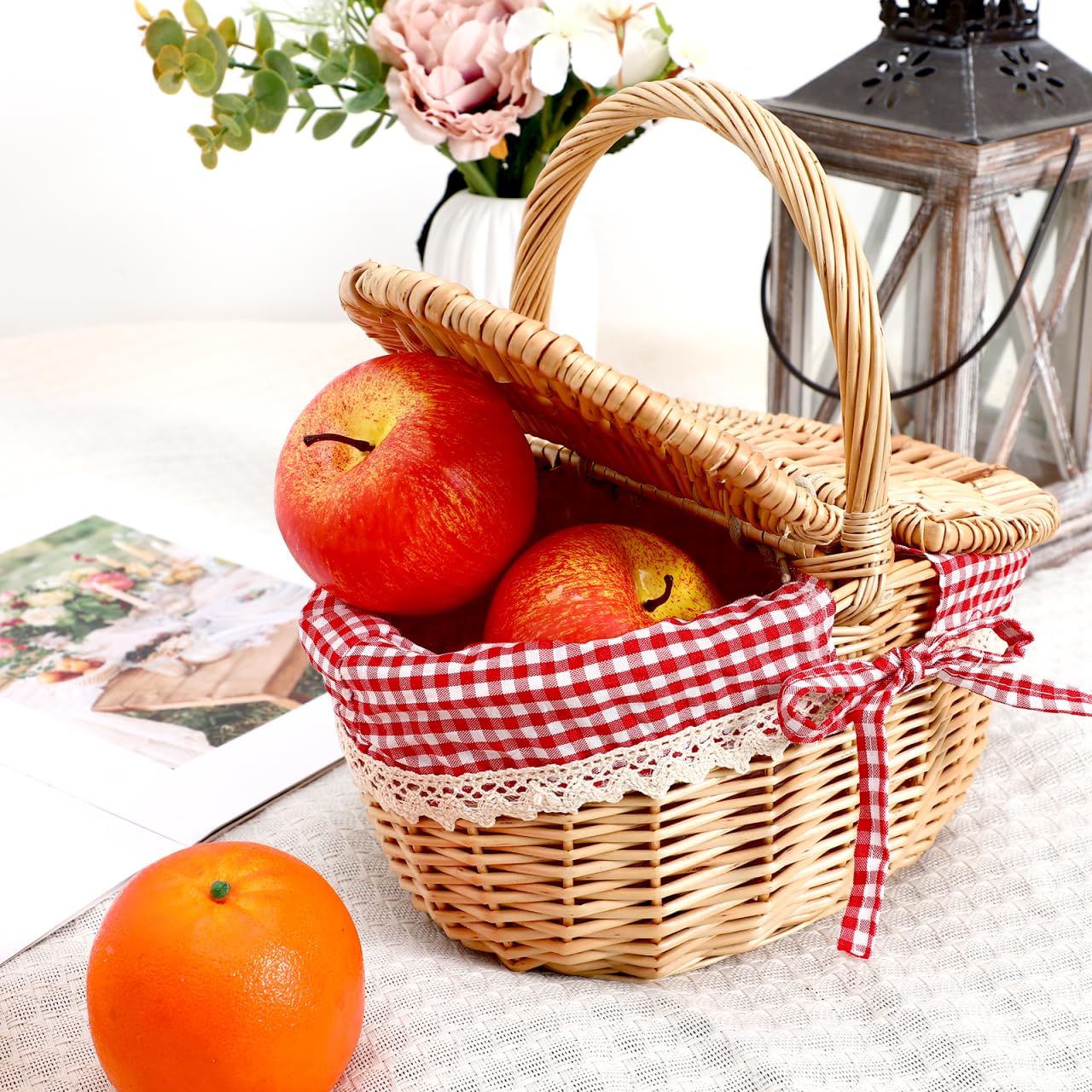 Alipis Cestino Da Picnic Vimini Con Doppio Coperchio Manico Portatile 5X7X5 Pollici Cesto Intrecciato Per Conservazione Alimenti E Accessori Esterni Casa