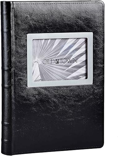 Old Town Álbum de fotos de cuero de una sola unión con ventana de marco de metal (negro con marco de metal)