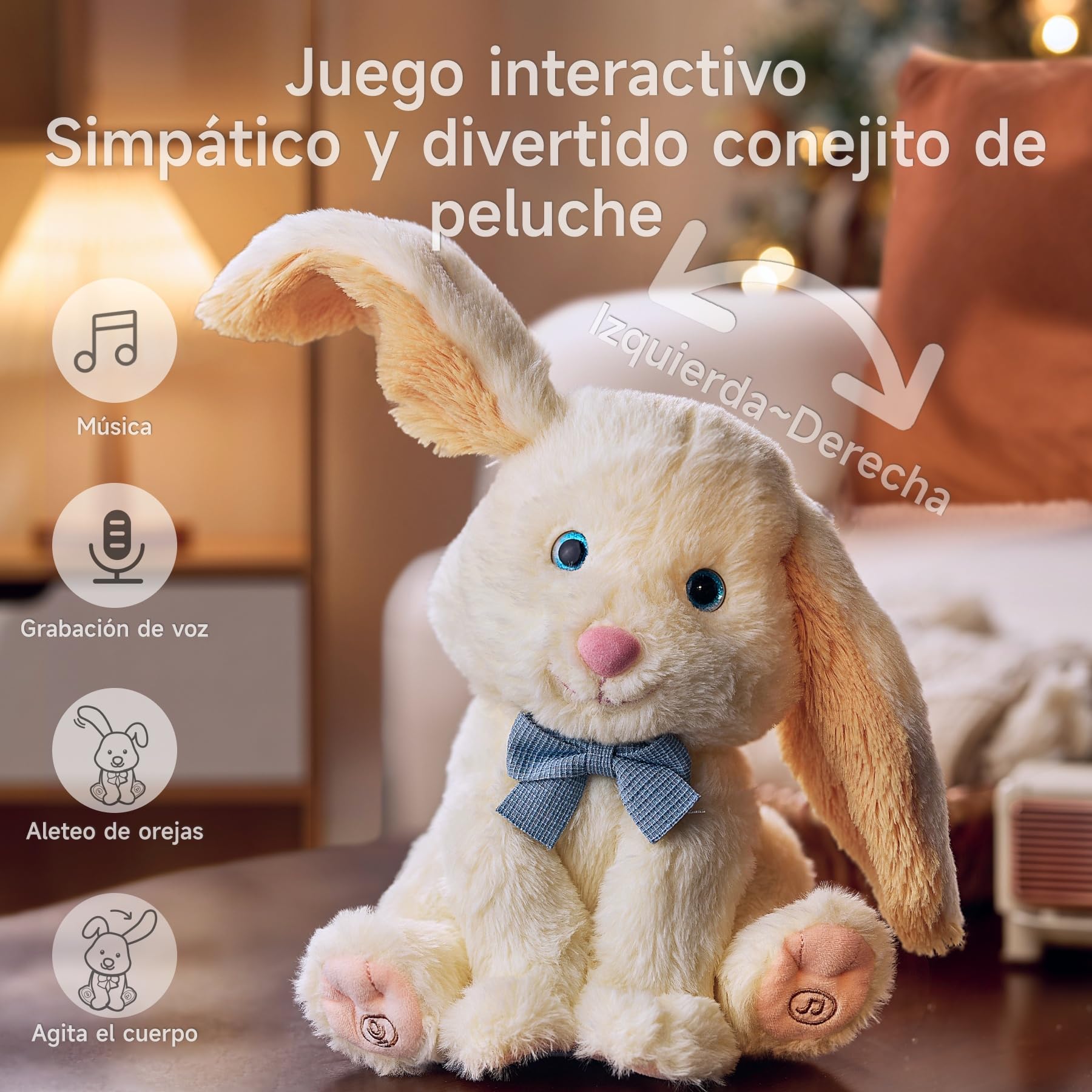 TUMAMA KIDS Juguetes Peluche Bebe, Conejito Mascotas eléctrico, Canta, Repite lo Que Dices, Juguete interactivas, Juguetes niña 1 2 3 años, Animales de Peluche Juguetes para Bebes
