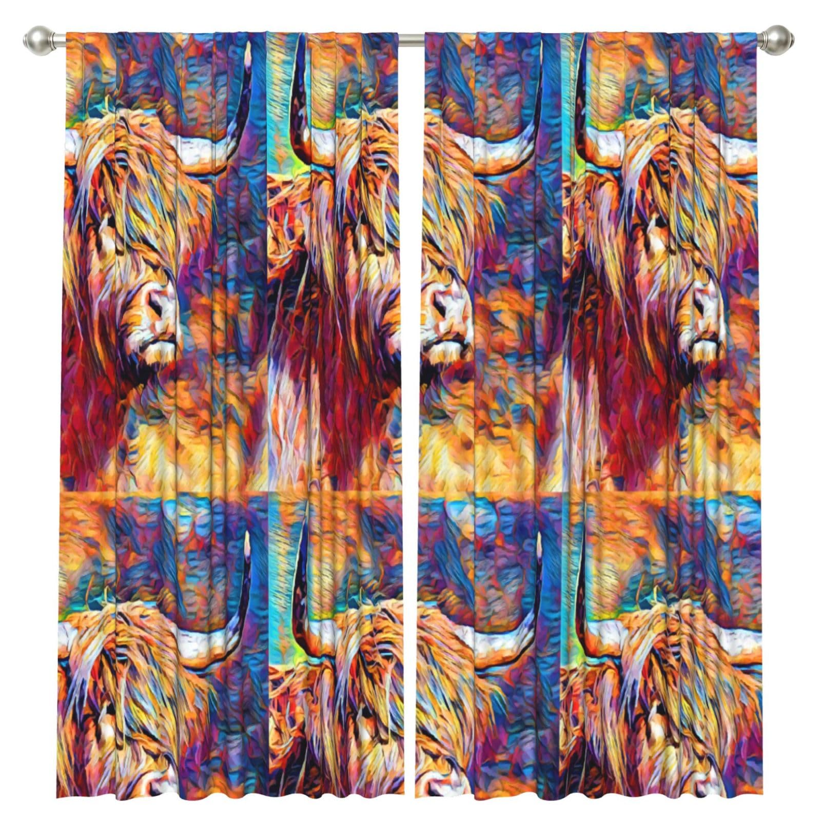 InOmak Highland Cow Printed, 2 Panels Window Curtains 52 x 84 Inch Blackout Curtains for Living Room Bedroom