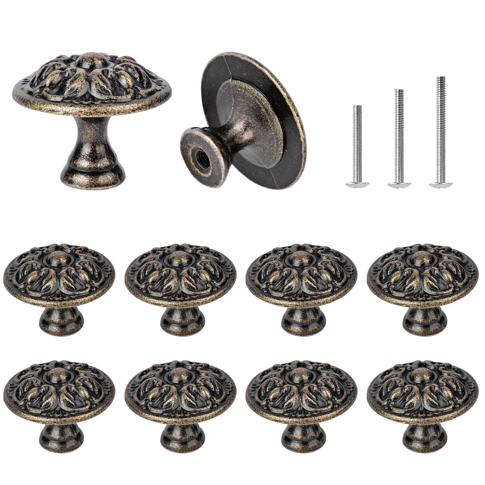 Shipeekin Bronze Eekin Set Of Kitchen Cabinet Cupboard Drawer Door Knobs Vintage Shabby Chic Round Floral Knobs For Chest Of Drawer Kitchen Cabinet Cupboard Style 30Mm Size 10