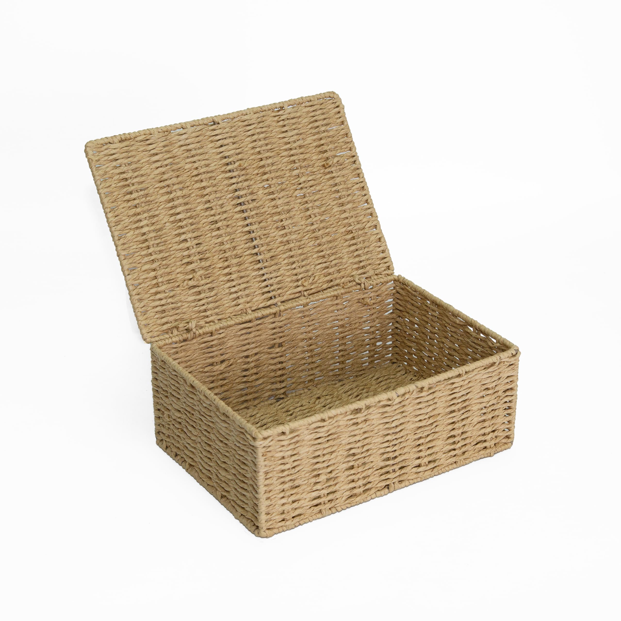 Wickerfield Paper Rope Storage Hamper Basket Box with Lid (Natural, Large)