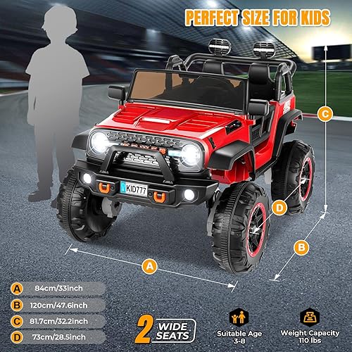 Miniatura 6 de Hikole Auto de paseo de 24 V con control remoto, 20 pulgadas de ancho extra de 2 asientos, ruedas de automóvil de dos plazas con motor de 4 x 100 W,