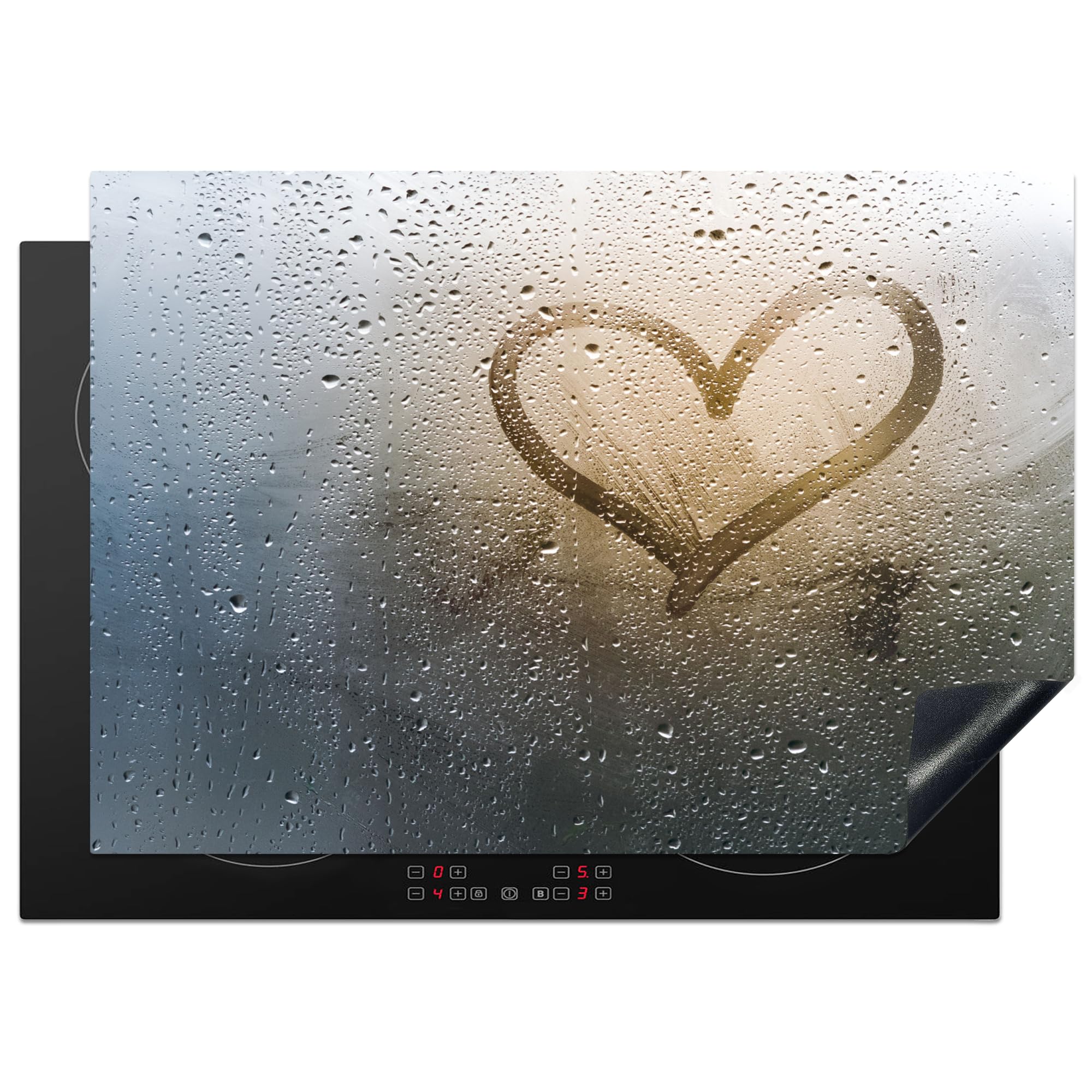 KitchenYeah© Induction Hob Protector Mat 20.5"x29.5" / 75x52 cm Cooker Top Protectors Cover Ceramic Covers Electric Hobs Vinyl Heart - Condensation - Water - 3D