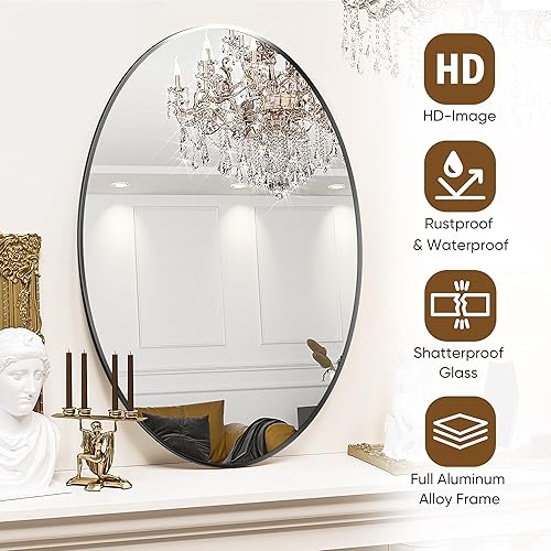 Miniatura 4 de antok Espejo ovalado dorado de 22 x 38 pulgadas para pared, espejo de tocador, espejo en forma de píldora, espejo de pared ovalado para baño, sala