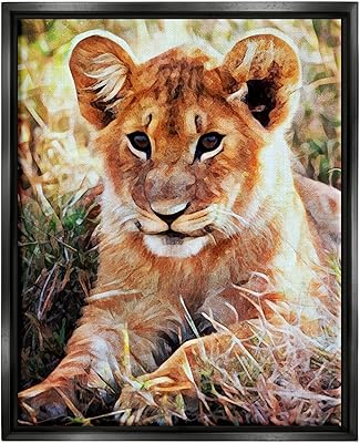 Stupell Industries Baby Lion Resting Animal Nature Framed Floater Canvas Wall Art, Design by Ashley Aldridge