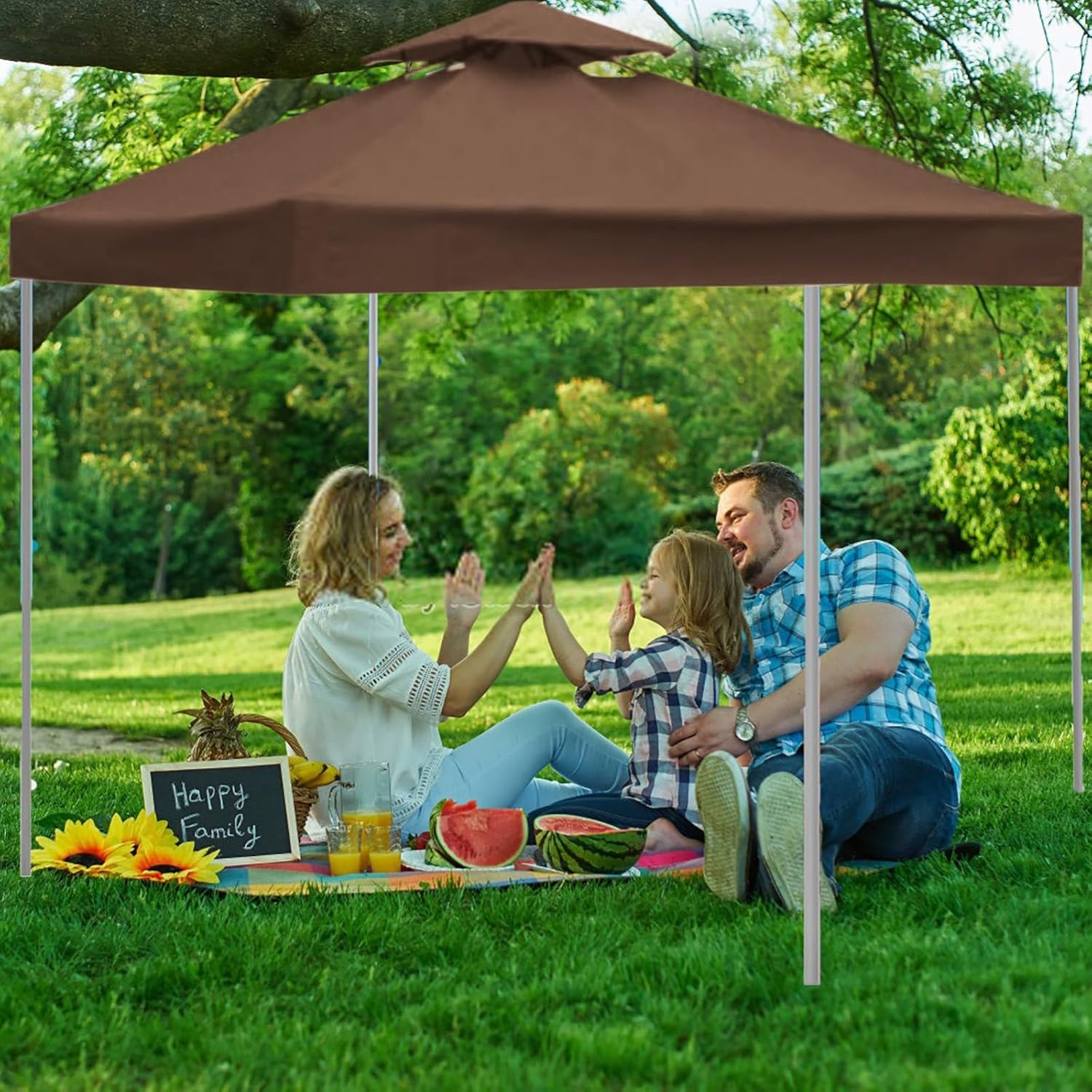 10x10FT Gazebo Canopy Replacement Top – Double Tiered Waterproof Roof for Patio, Garden, BBQ, Outdoor Events, Sunshade Pavilion Cover (Coffee)