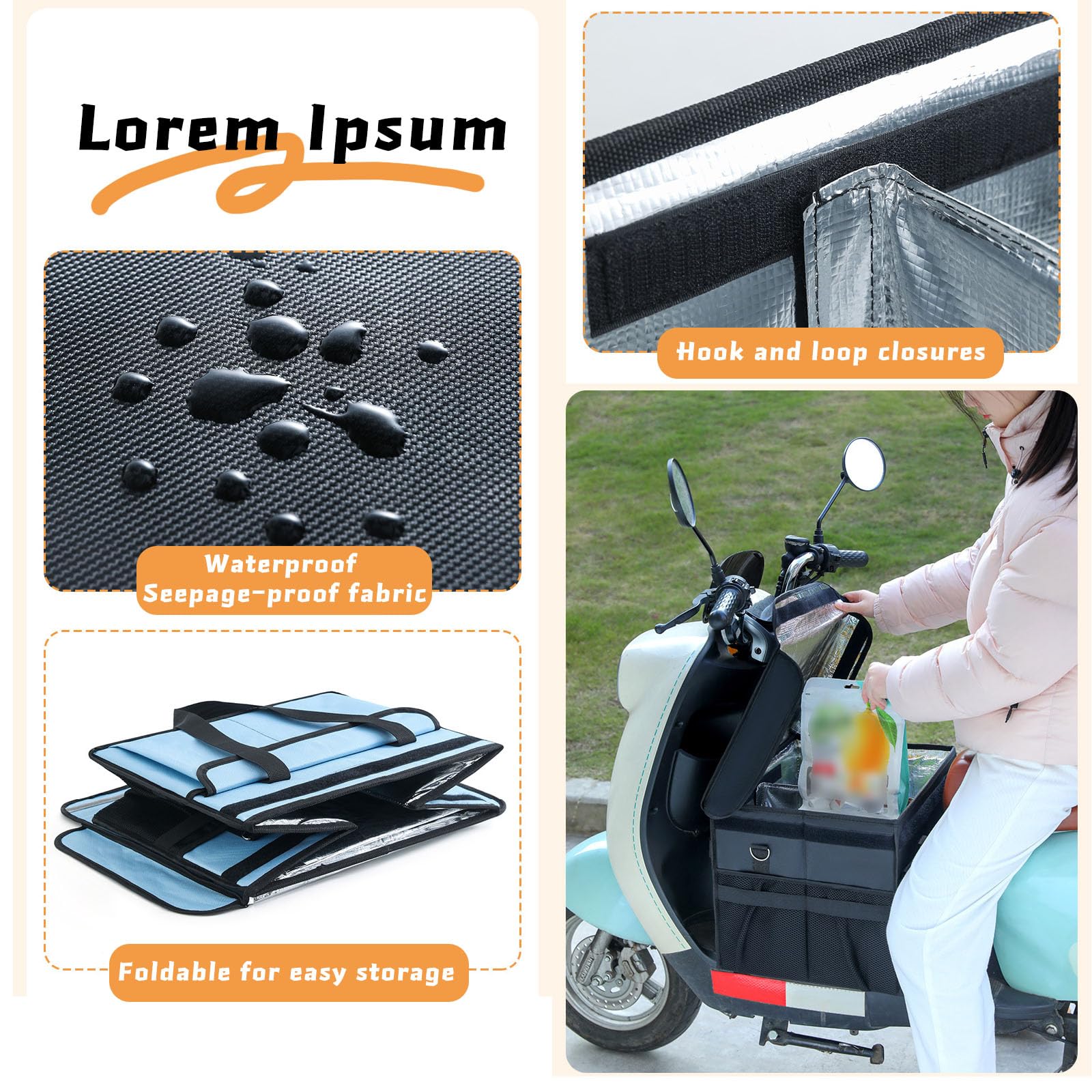 Bolsa Isotérmica Plegable para Reparto De Comida Fría Y Caliente, con Compartimento Ajustable. Ideal para Restaurantes, Senderismo, Picnics Al Aire Libre, Etc.,62L,Black