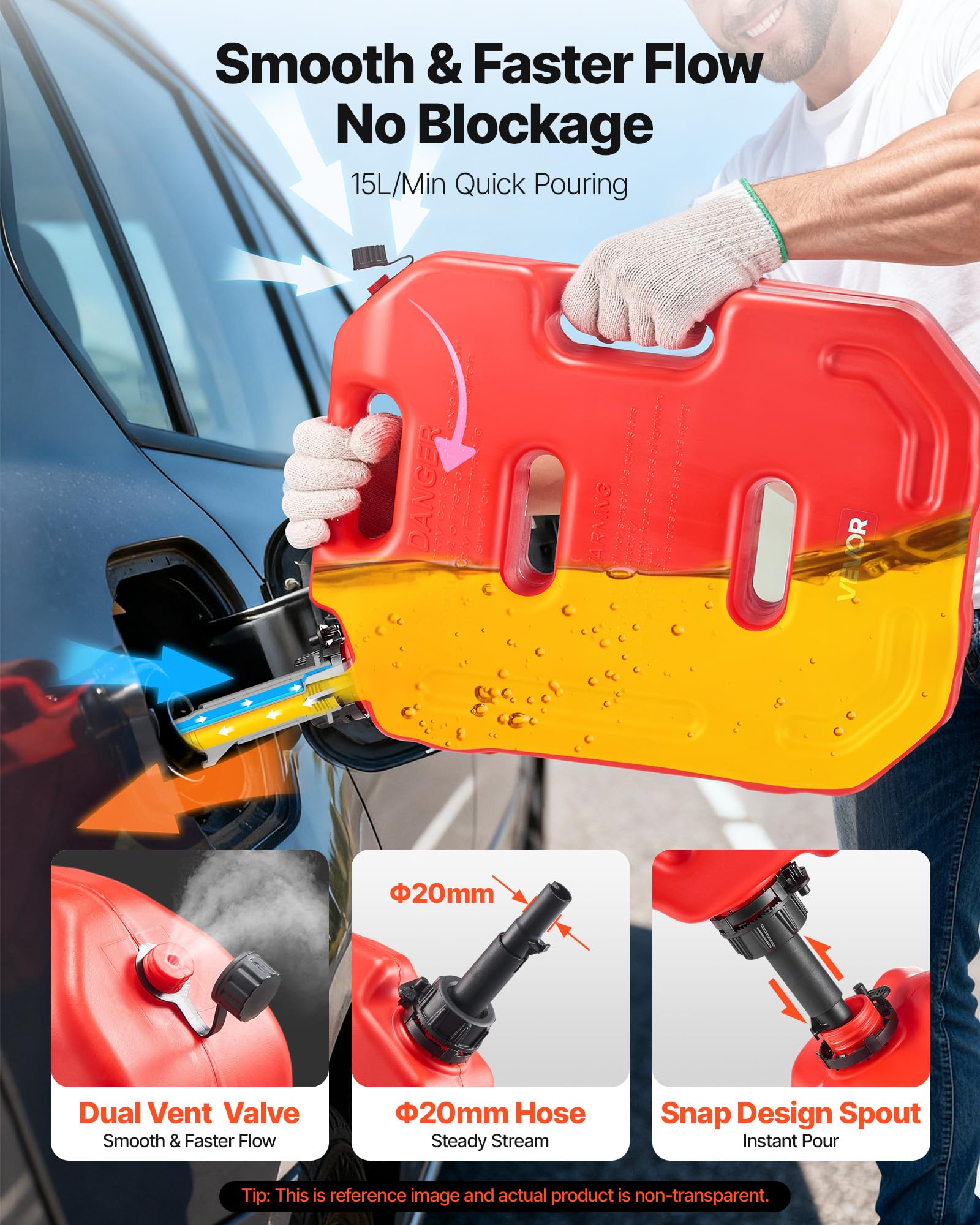 VEVOR Contenitore per Carburante 10 Litri, Tanica Benzina in Polietilene con Beccuccio e Staffa Bloccabile, Portata Massima 0,25L/s, per la Maggior Parte di Auto, Moto, ATV, UTV, Rosso