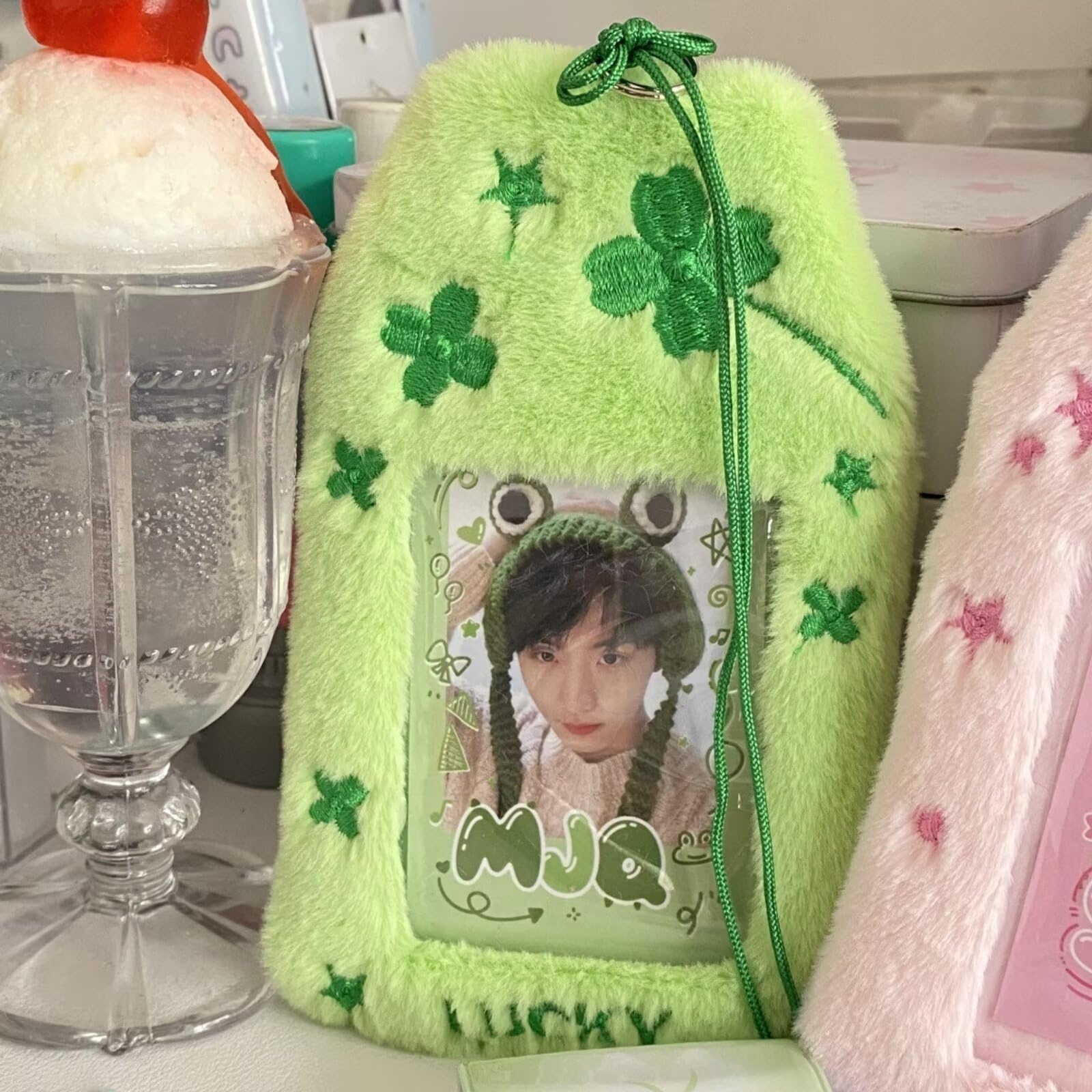 Green Clover Photocard Porte-Traits, Support en Peluche Photocard Outdoor ID Couverture DE Couverture DE Court