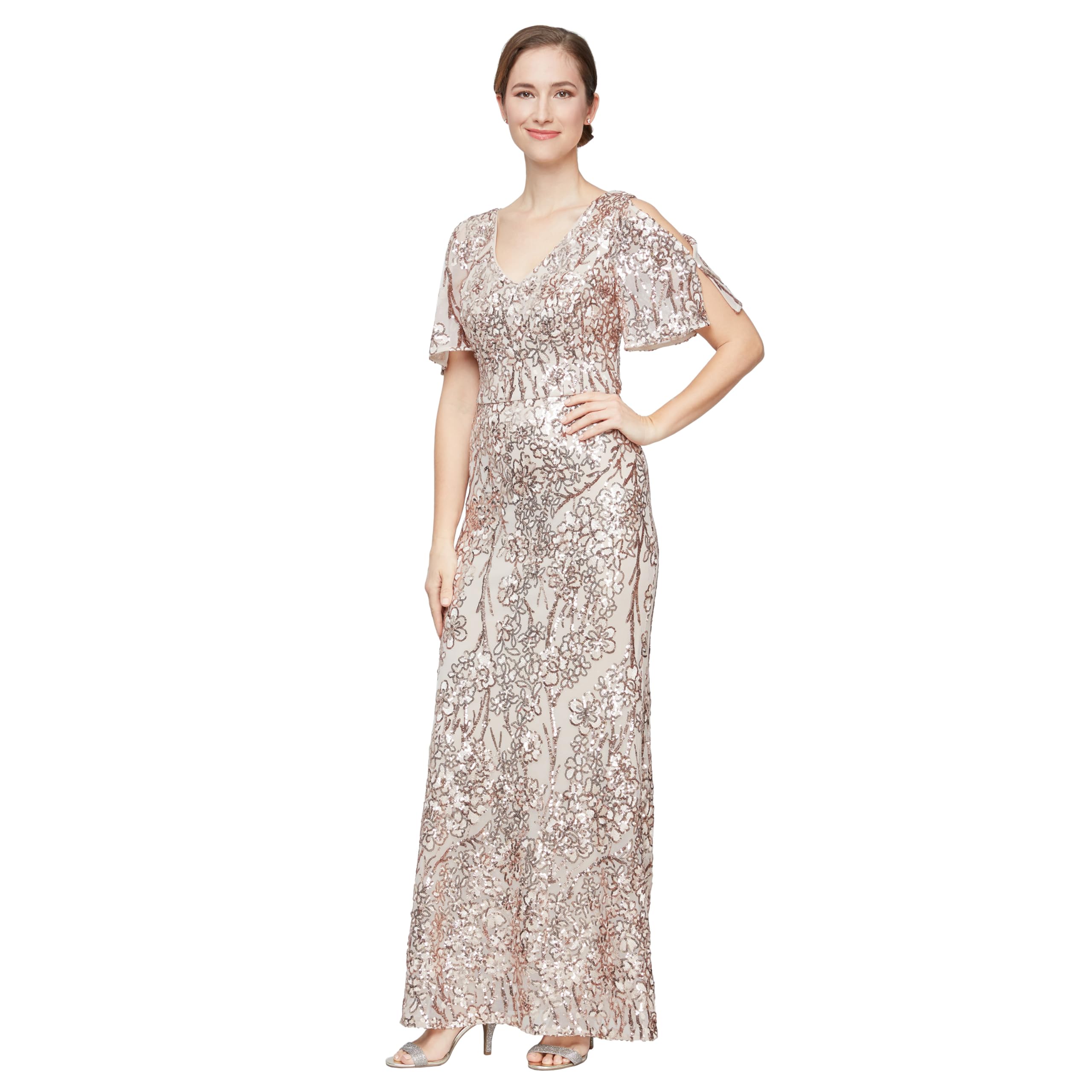 Alex Evenings Women's Long Mother of The Bride Sequin Dress
