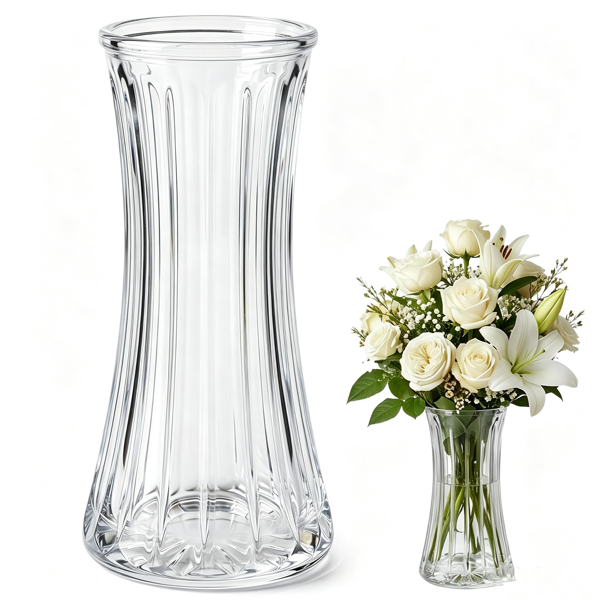 YBCCBY Clear Glass Ribbed Vase 20cm for Flowers Home Decor Centerpiece