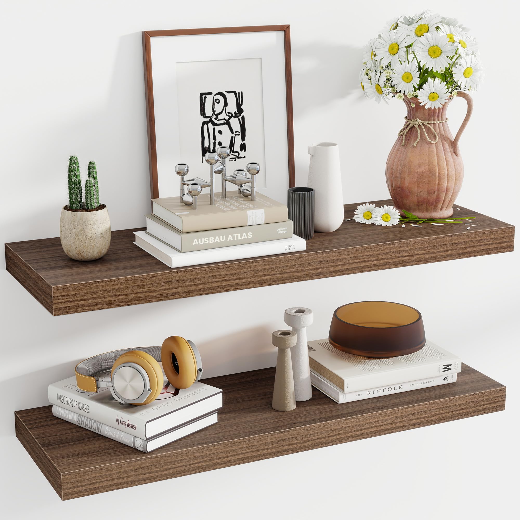 Photo 1 of Acovy 36 Inch Floating Shelves, 12 Inch Deep Floating Shelves for Wall, Floating Shelf with Invisible Brackets, Deep Shelves for Bathroom, Bedroom, Living Room, 2 Pack, Walnut