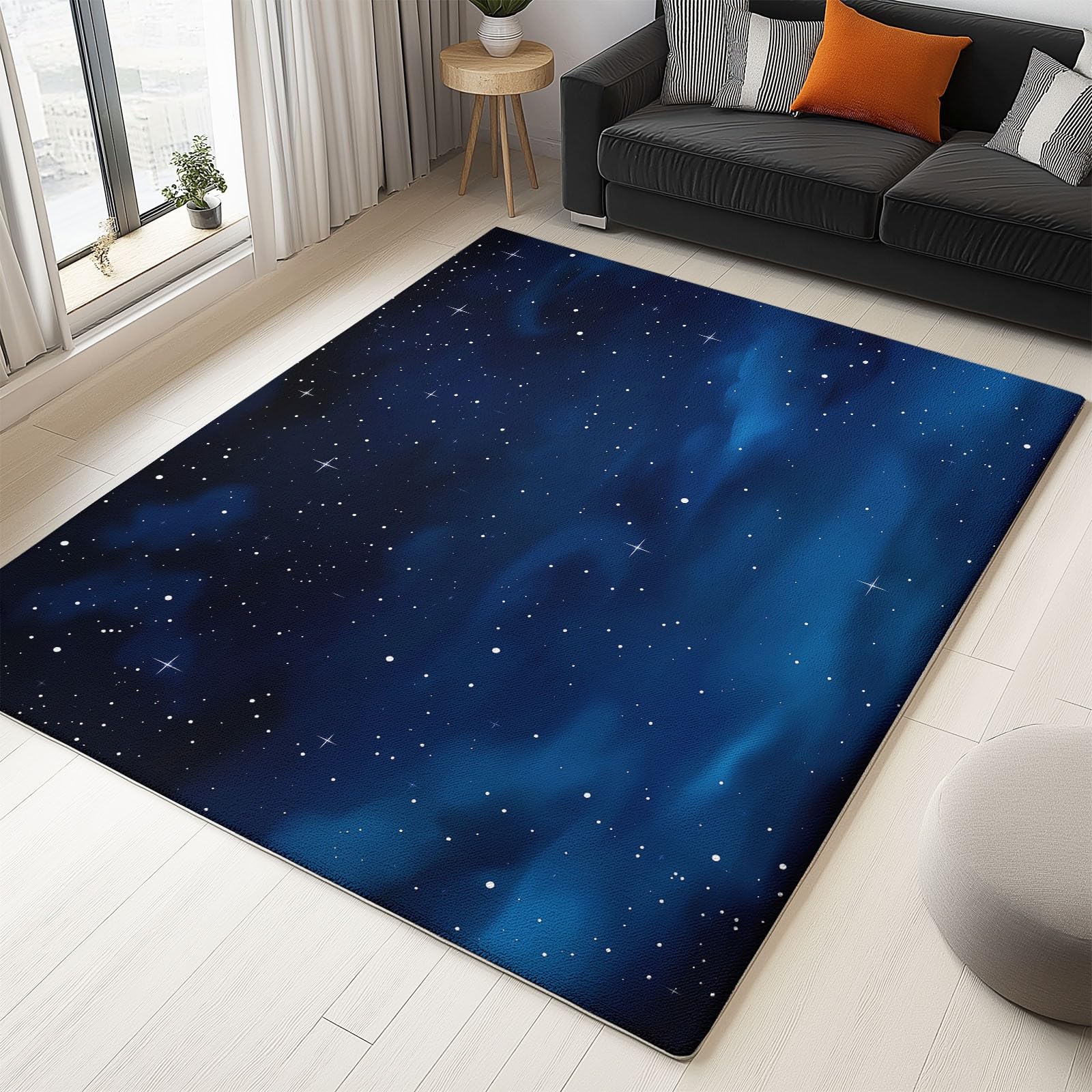 Waschbarer Traumhafter Sternenhimmel Wolken Sterne Teppich 100x160 cm, Rutschfester Dunkelblau Teppiche - Weicher Hautfreundlich Rechteckiger Teppiche für Schlafzimmer Wohnzimmer Jugendzimmer