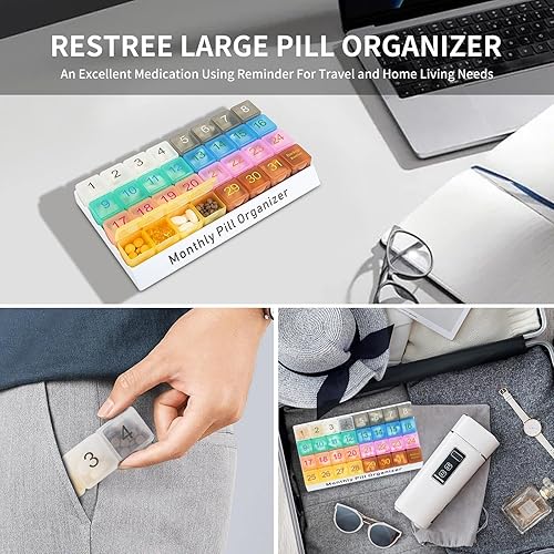 Miniatura 7 de Pastillero mensual, dispensador de píldoras portátil, pastillero de viaje grande para vitaminas, medicinas, aceite de pescadosuplementos, extra