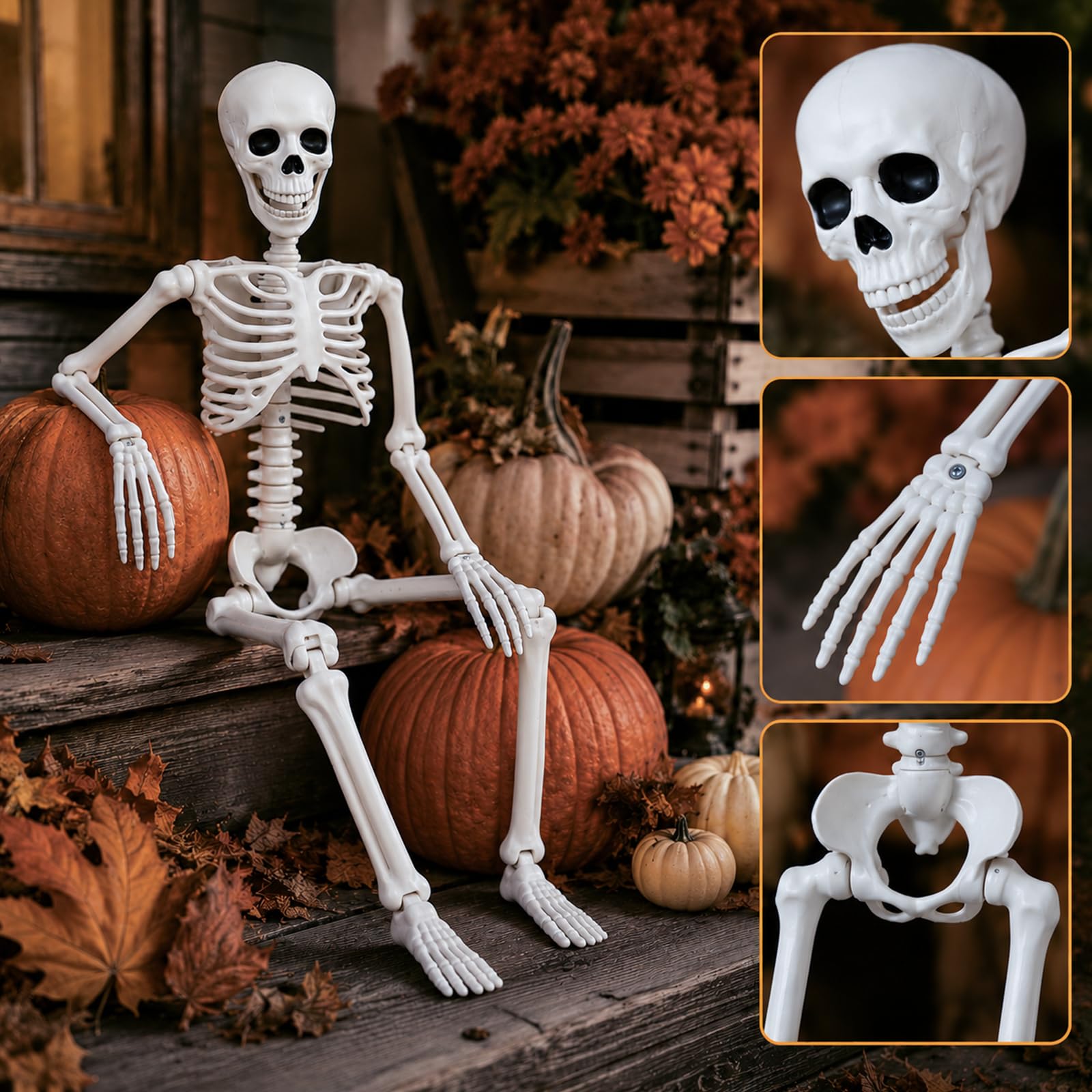 Halloween scheletro poseable 90CM, plastica falso scheletro umano