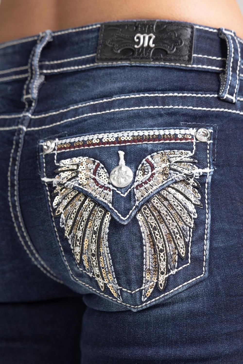 Miss Me Women's Arella Wings Embellished Faux Flap Pockets Mid-Rise Bootcut Jeans - Image 4