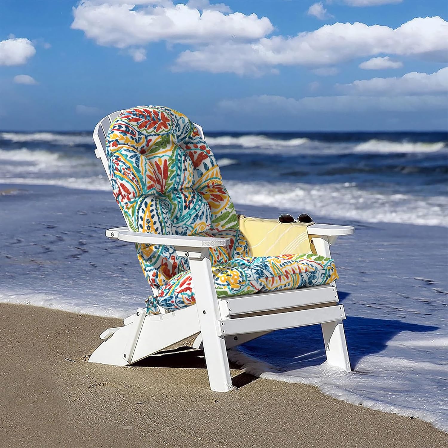 Indoor/Outdoor Adirondack Chair Cushions 44 x 19 x 4 Inch, Tufted Outdoor Rocking Chair Cushion, Anti-Slip High Back Patio Chair Cushions, Set of 2, Paisley Multi