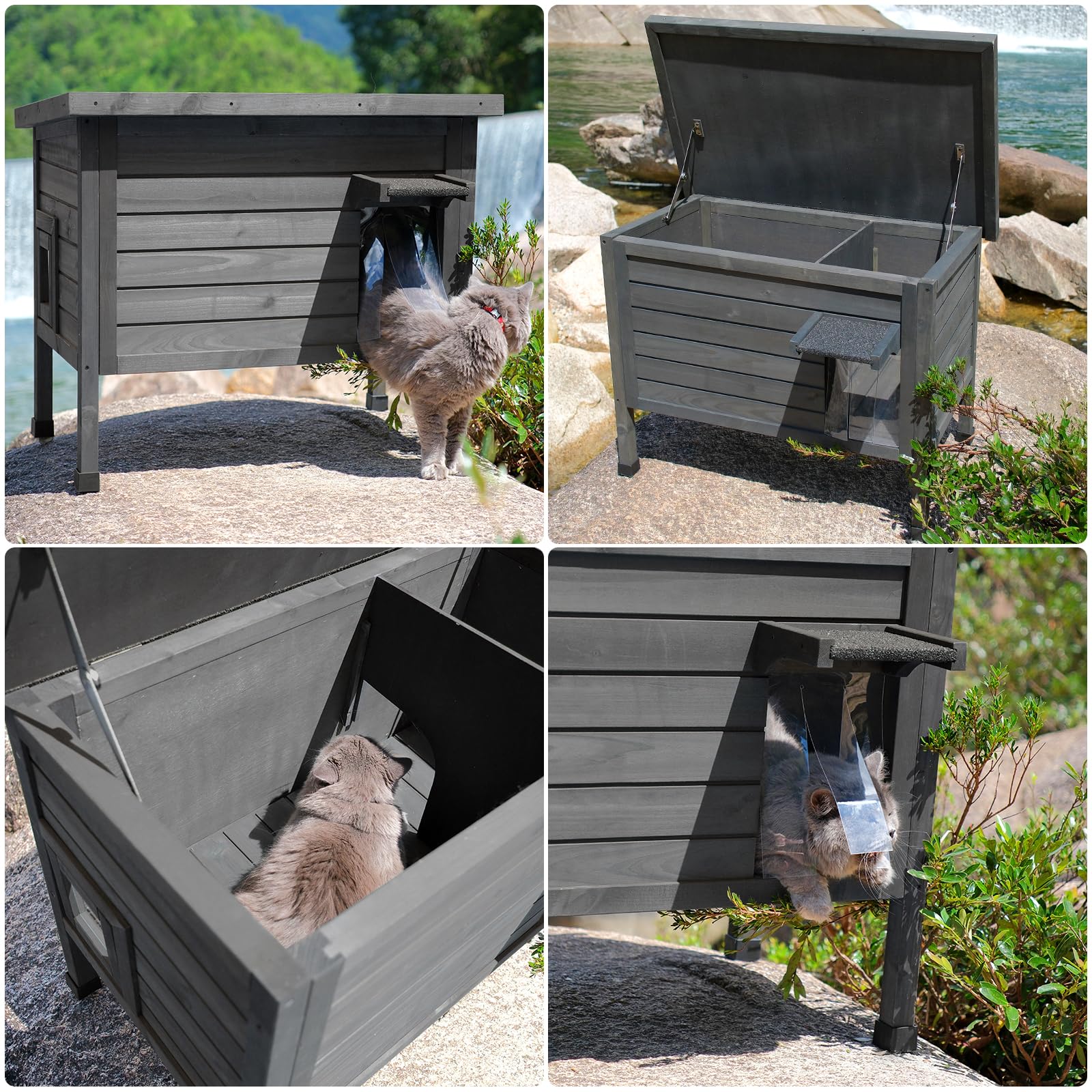FunXplore Outdoor Insulated Cat House Feral Cat Enclosure Cat Shelter Weatherproof for Winter with All-Round Foam Escape Door