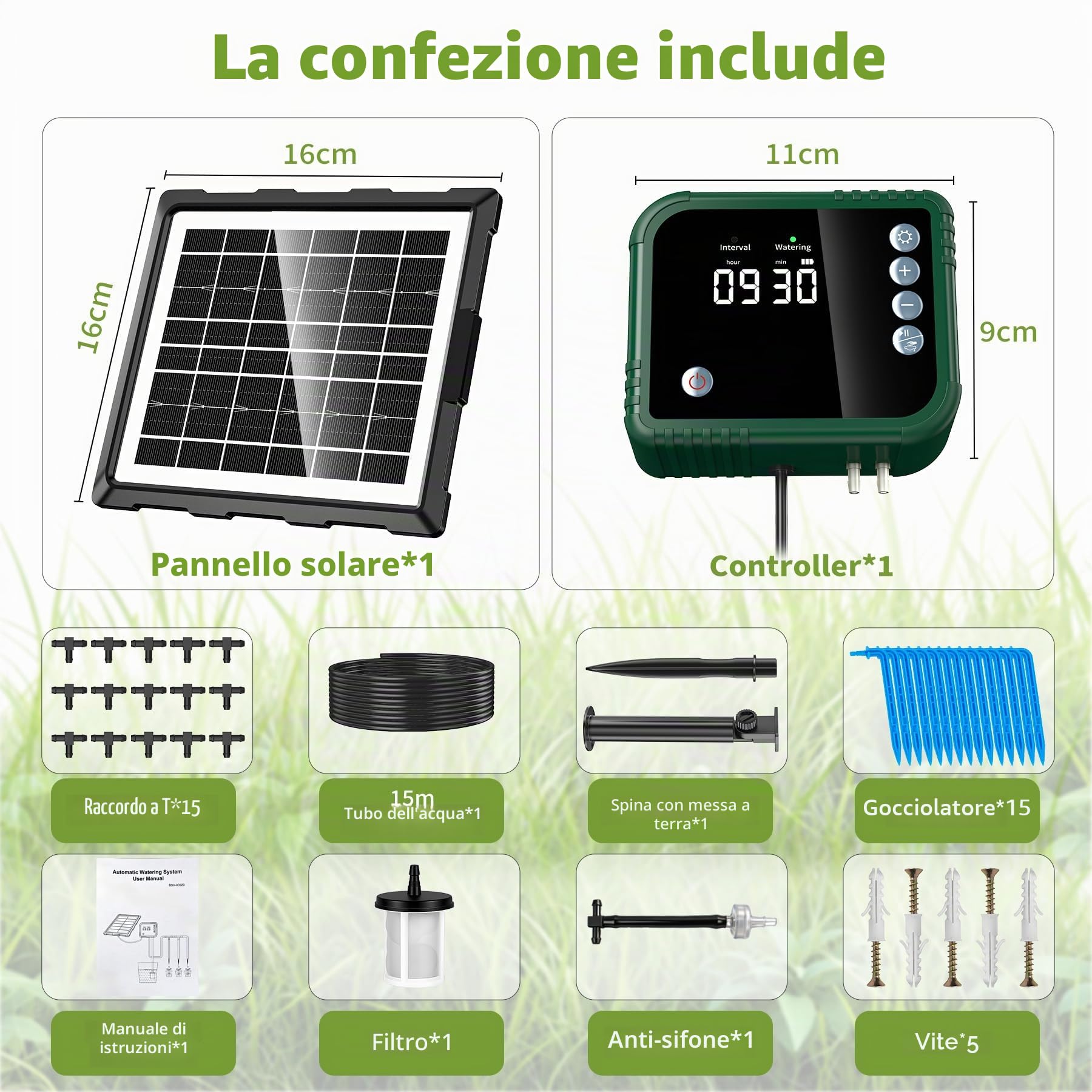 Forever Speed 350 Modalità Solar Automatic Drip Irrigation Kit con Controllore, Irrigazione a Goccia Automatica con 15 M per Giardini Kit Irrigazione Giardino per Giardini, Balconi, Piante in Vaso