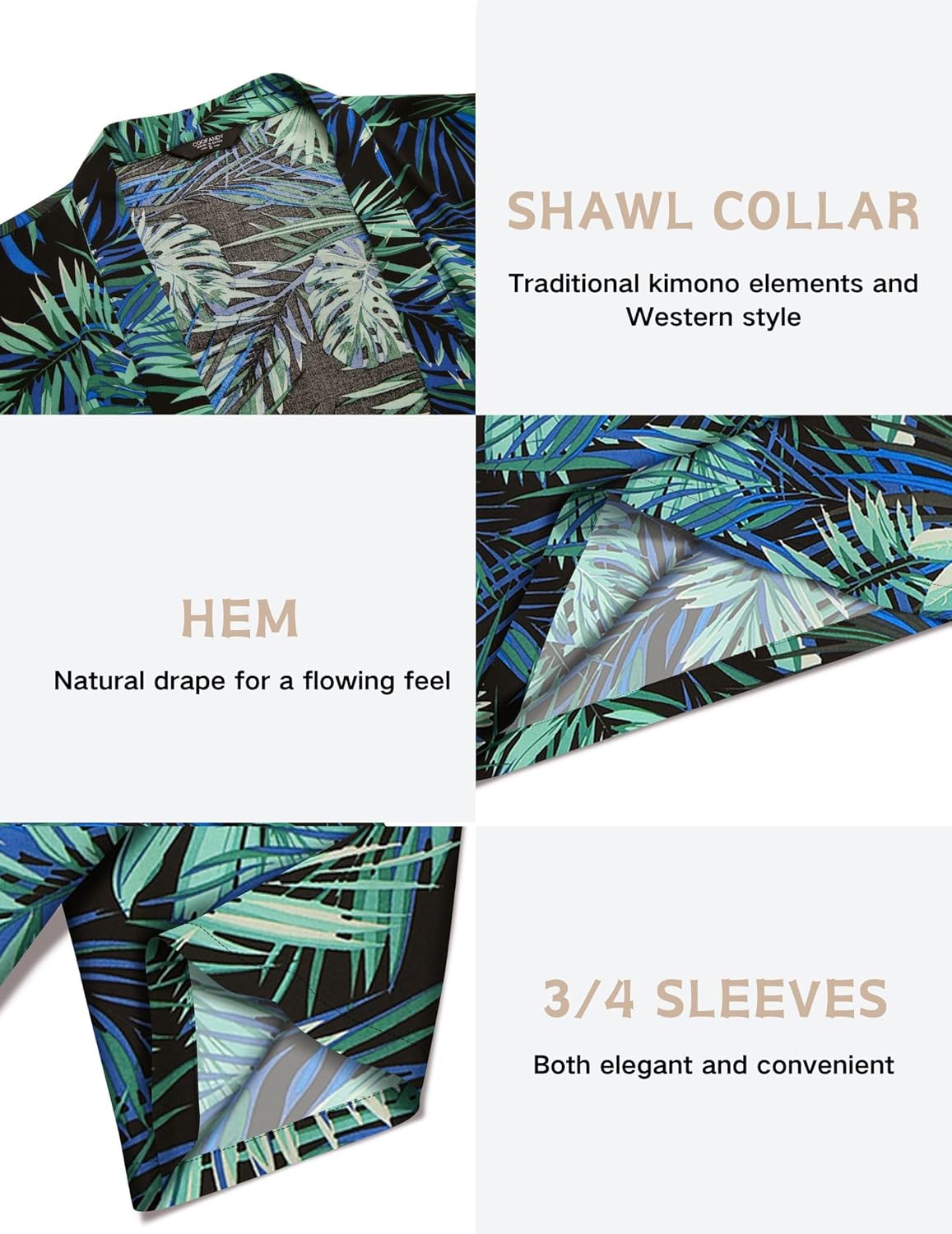 COOFANDY Men's Lightweight Kimono Robe Jacket Printed Japanese Style Bathrobes Casual Open Front Long Cardigan Coat Outwear - Image 4