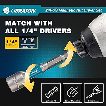 Libraton 31PCS Magnetic Nut Driver Set, Impact Drill Driver Bit Set 1/4
