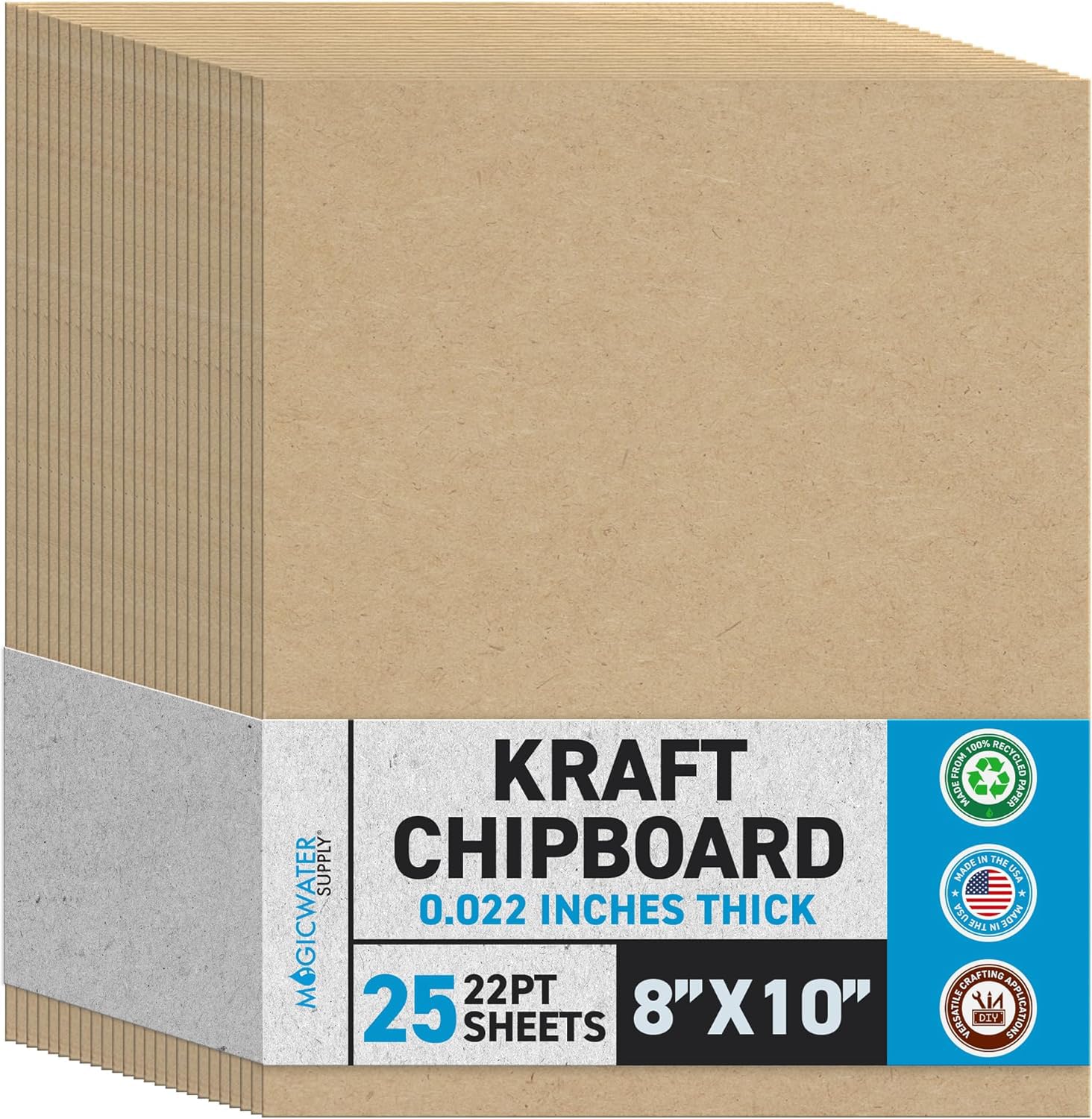 MagicWater Chipboard Sheet - 8x10 inch - 22 pt - 0.022" Thick - 25 Pack