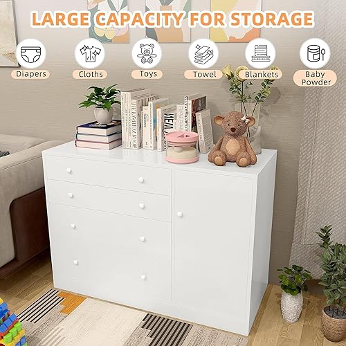 Miniatura 3 de Cambiador con 4 cajones y espacio de almacenamiento abierto, cambiador de cajones