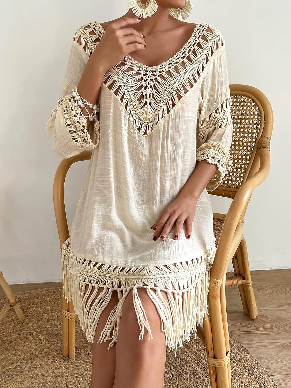 swimsuit coverup for women Hollow Out Knit Cover Up, Casual Wear