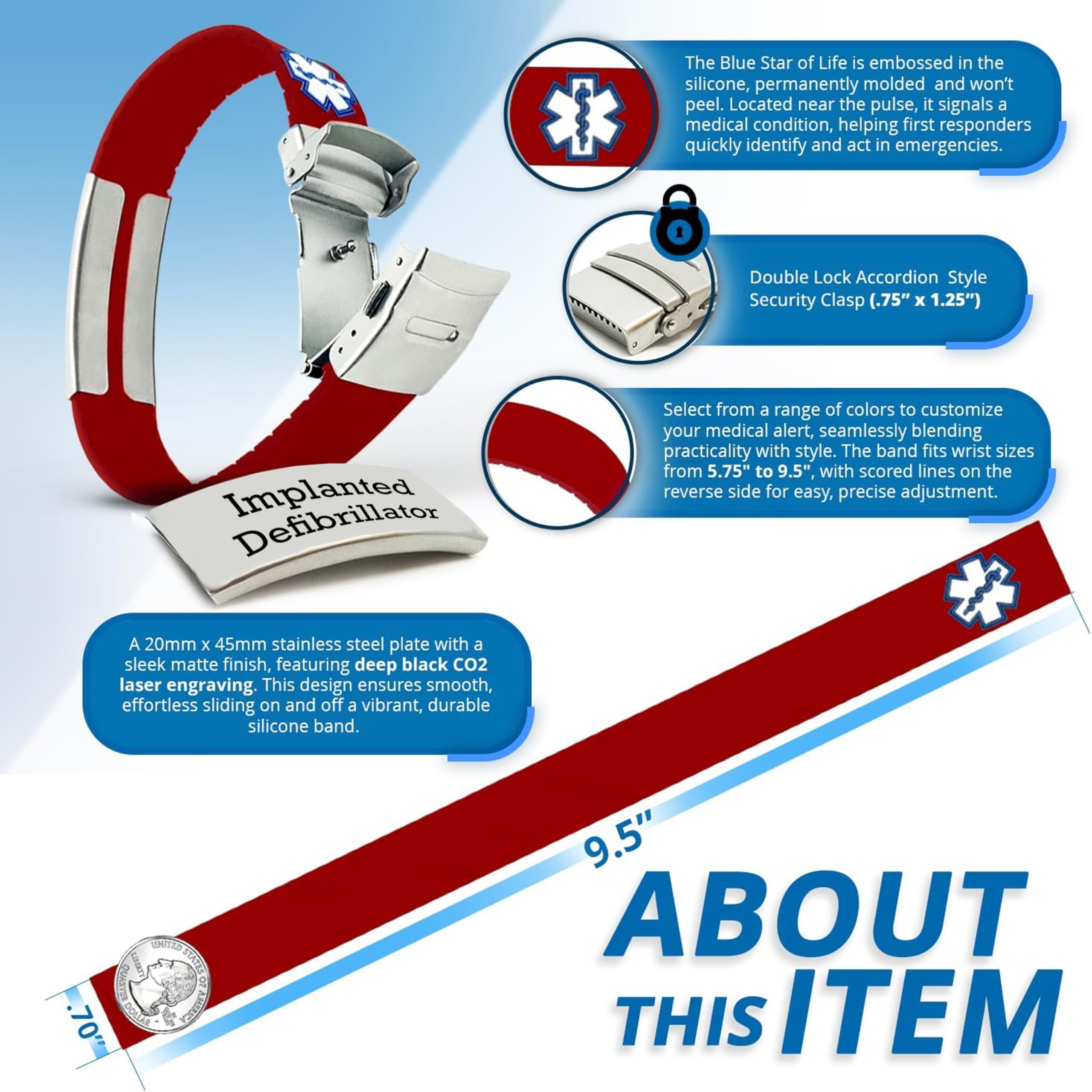 Medical Alert Bracelet For Women And Men Hypoallergenic Silicone