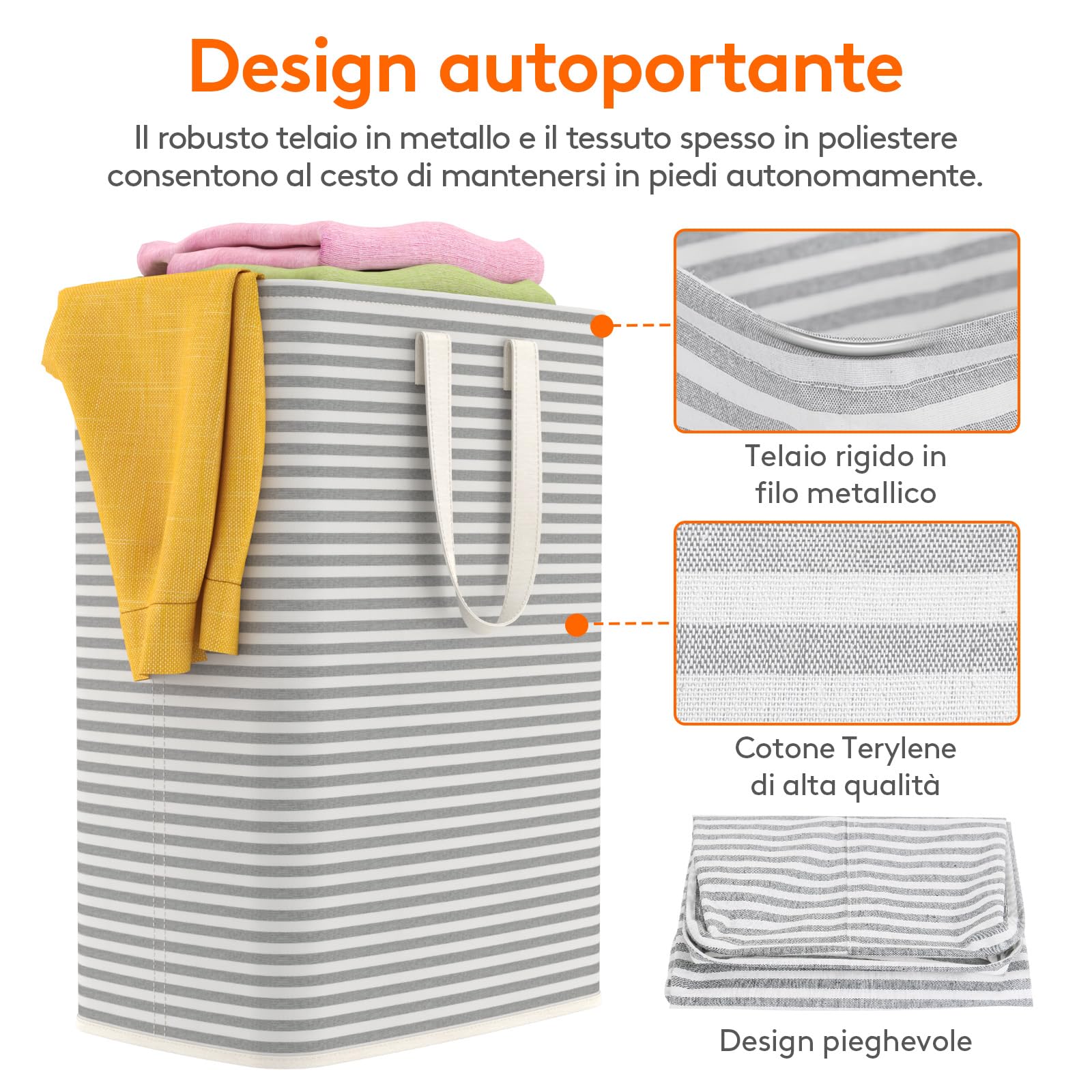Lifewit Cesto Portabiancheria, Grande Cesta Portabiancheria Pieghevole con Manici Allungati, Portabiancheria Sporca, Laundry Basket per Vestiti, Asciugamani, Coperte, Grigio, 65 L