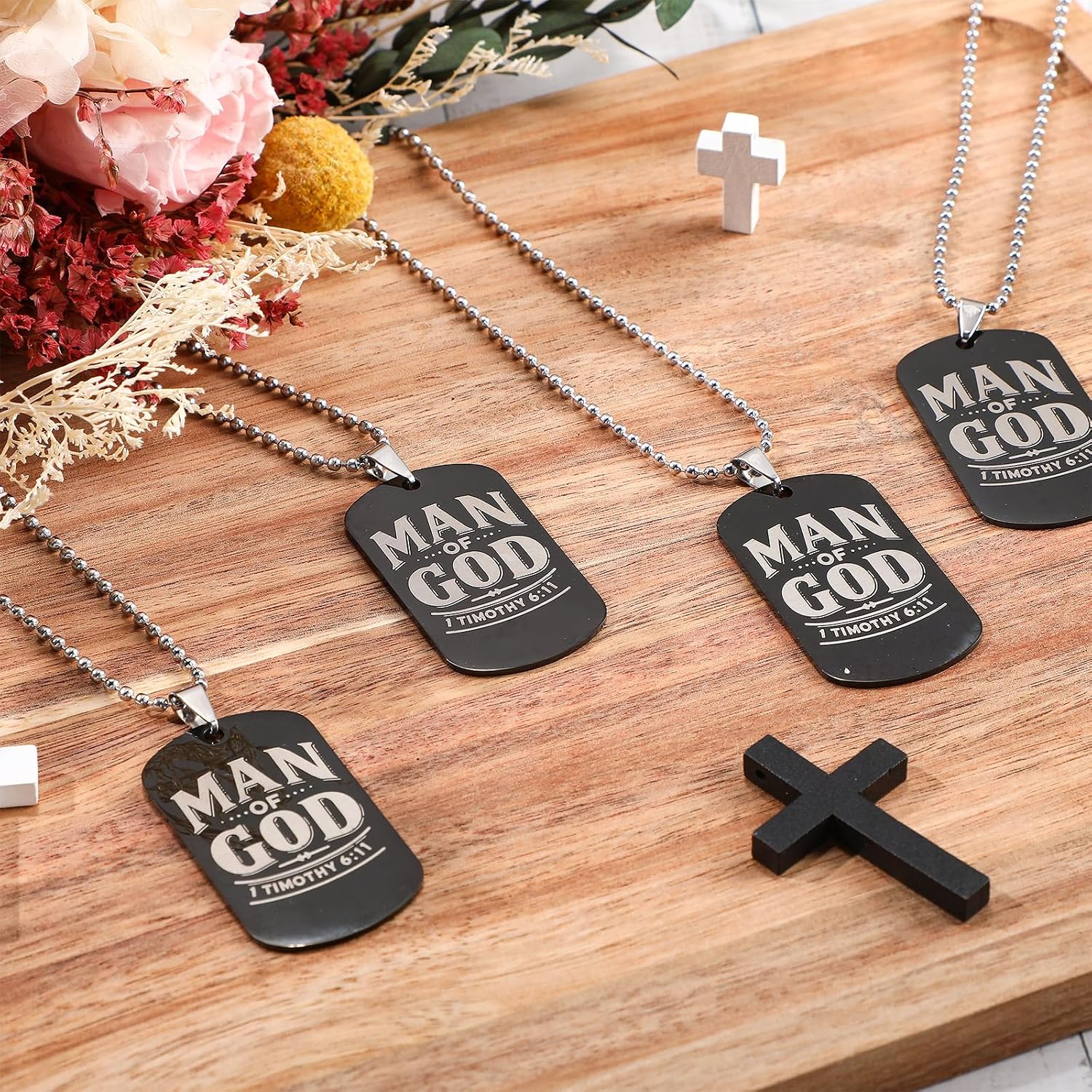 Tondiamo 30 Pcs Man of God Gift for Men Christian Dog Tag Necklace Bulk Bible Verses Gifts for Church Religious Stainless Steel Necklace for Pastor Dad Baptism Sunday School