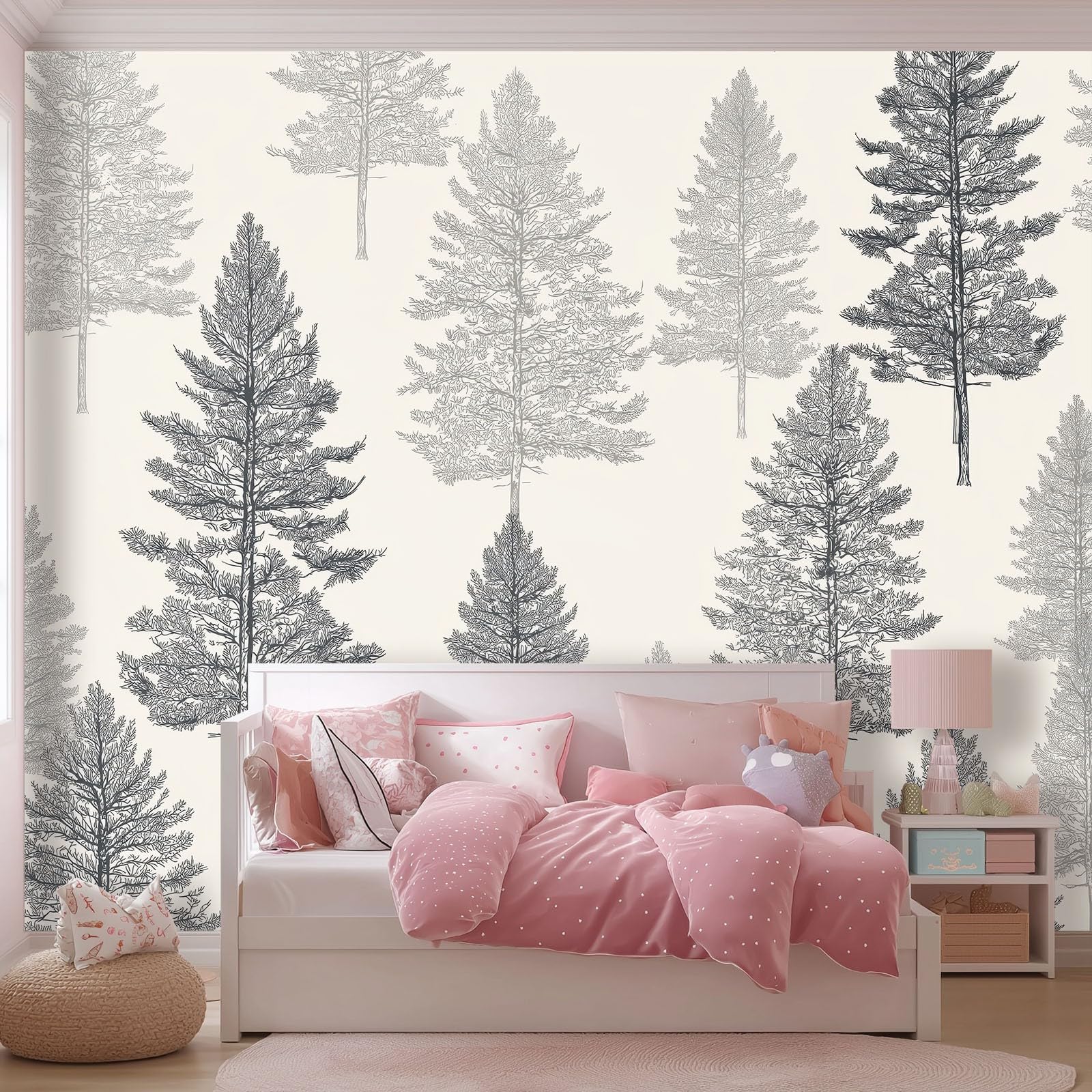 Papel tapiz Líneas de pinos retro Murales Papel Pintado Moderna Decoración 400 x 280 cm Lana Decoración De Pared Sala Cuarto Gris