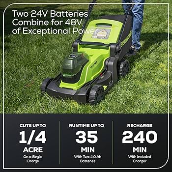 Greenworks 48V 36cm Cordless Lawnmower 40L Bag, 2x24V 2Ah Batteries