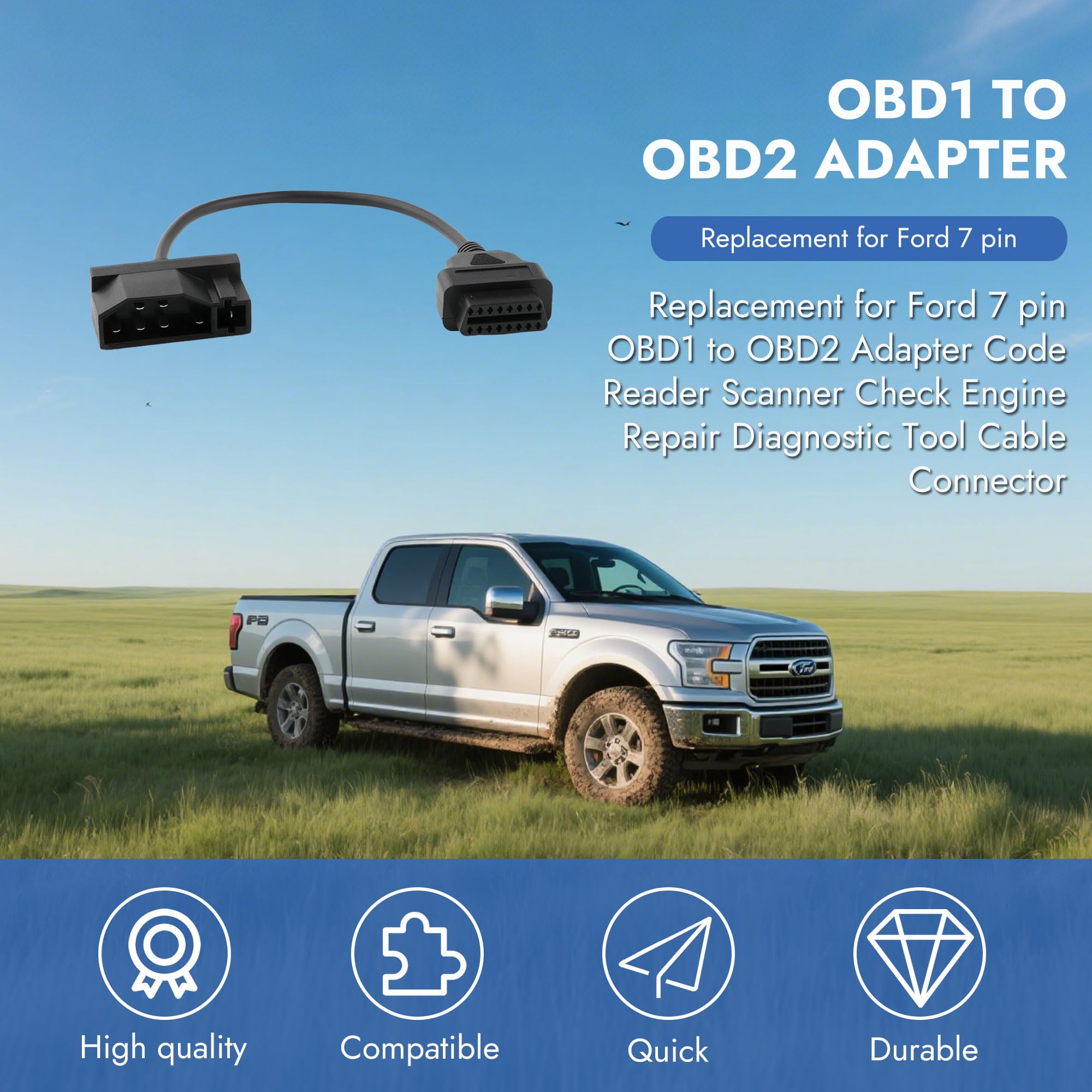 Adaptador OBD1 a OBD2 para Ford de 7 pines a 16 pines, adaptador OBD negro, herramienta de diagnóstico de reparación de cable, conector de repuesto para lectores de código y herramientas de escaneo