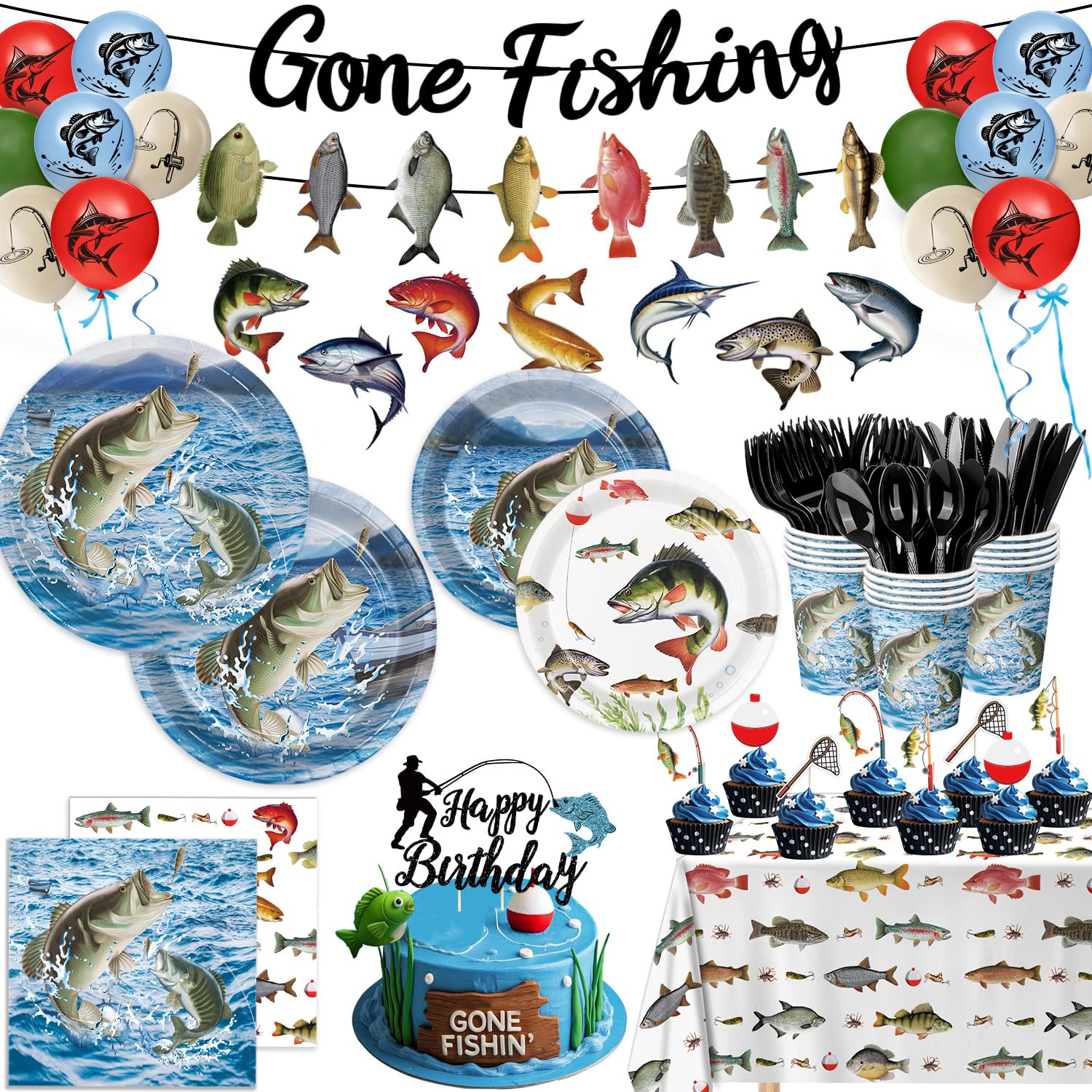 Photo 1 of LINHAXM Fishing Birthday Party Decorations for 20 People