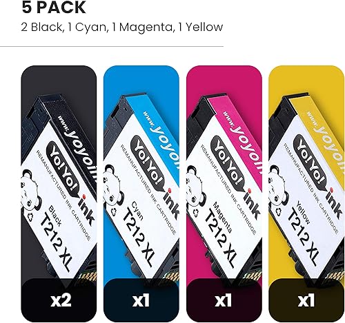 Miniatura 2 de YoYoink Paquete de 5 cartuchos de tinta remanufacturados de repuesto para Epson 212XL para impresora Epson XP-4100 XP-4105 WF-2850 WF-2830 –