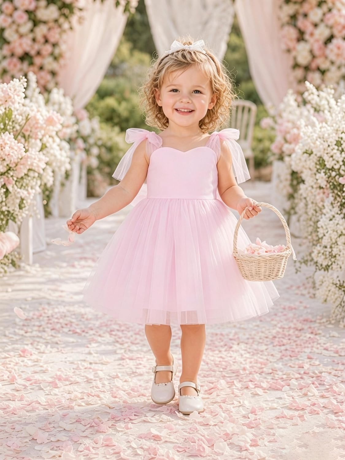 KARETT Girls Dresses Summer Sleeveless Bow Straps Flower Girl Dresses Formal Fancy Party Birthday