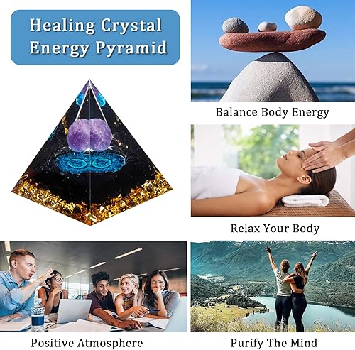 Miniatura 3 de Pirámide de orgón, pirámide de cristal curativo de amatista y piedras curativas de orgonita, cristales de protección, generador de energía