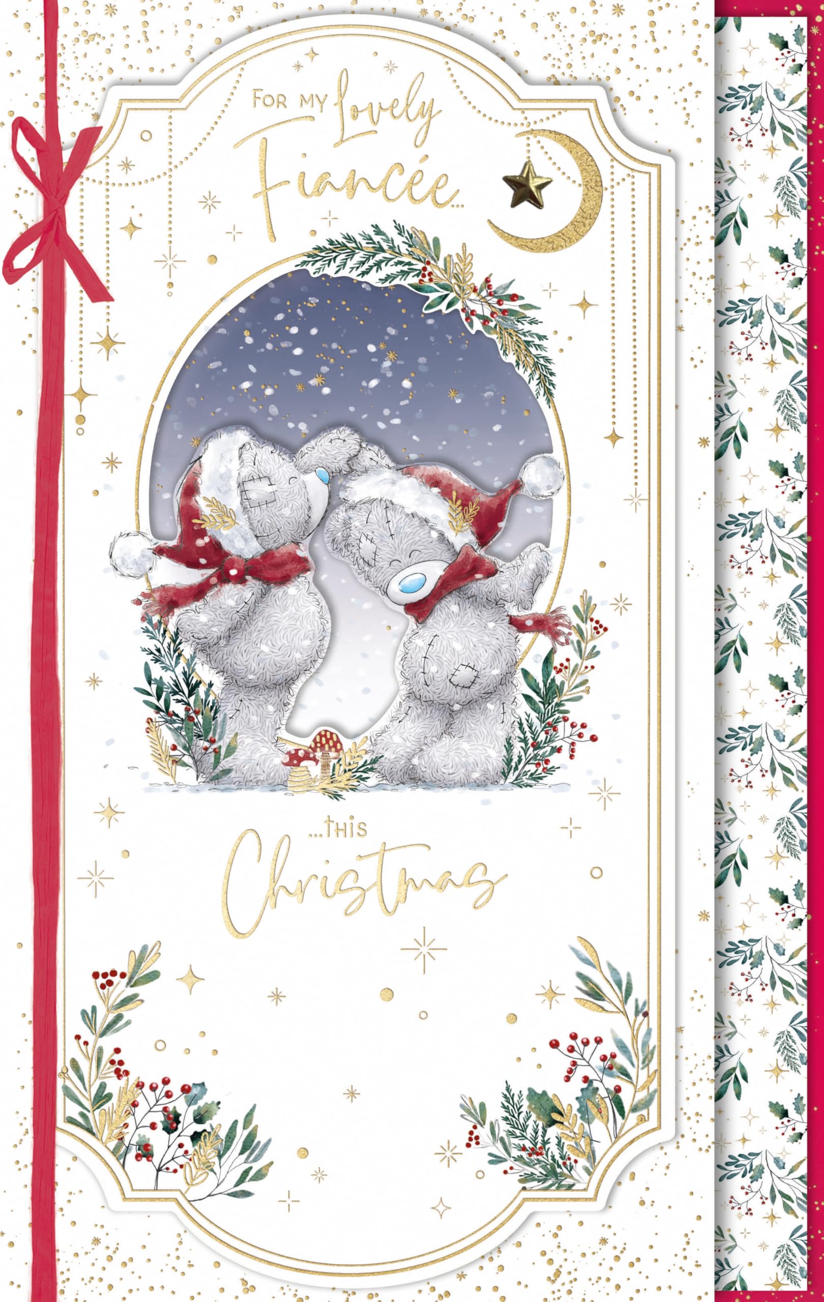 Me To You Tatty Teddy Luxury Handmade Christmas Card For Fiancée, Tatty Teddy Bears Dancing 7x11ins - Official Collection