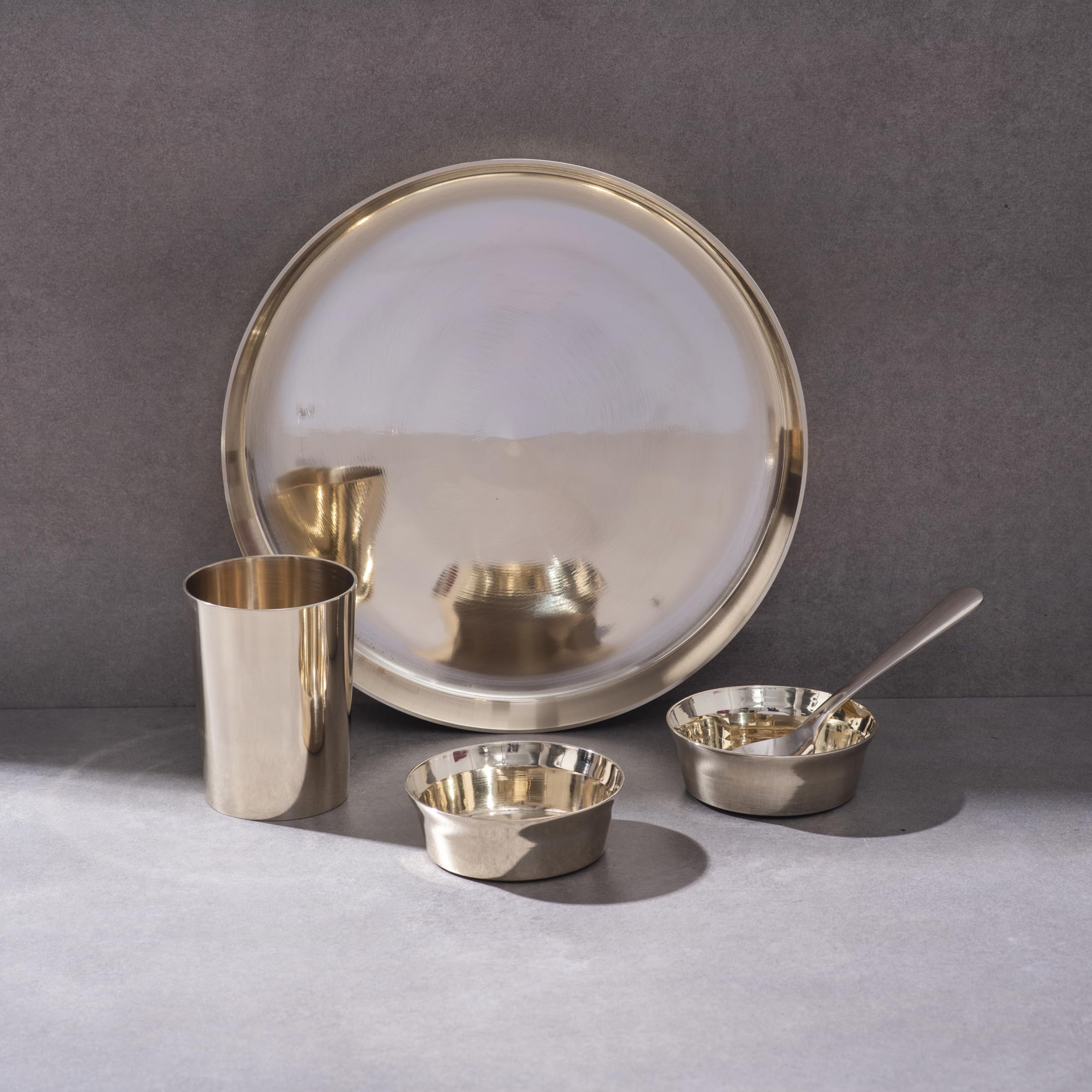 P-TAL Kansa Plate Set, Bronze Dinner Plates, Dinner Thali Set, made of Pure Bronze (5 Pieces)