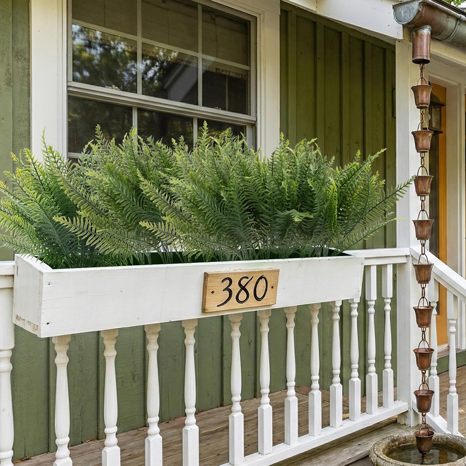 lovemoon 12 Pcs Fake Ferns for Outdoors UV Resistant Faux Fern Plants, Artificial Greenery Fern Stmes for Outside, Garden Porch & Patio Greenery Decor(12, Green) - Image 8