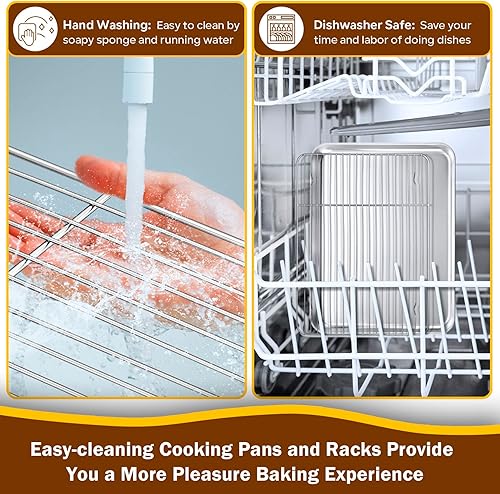 Miniatura 7 de P&P CHEF - Juego de sartén y estante para horno tostador, bandeja para horno tostador con estante para asador, rectangular de 12.5 x 9.7 x 1